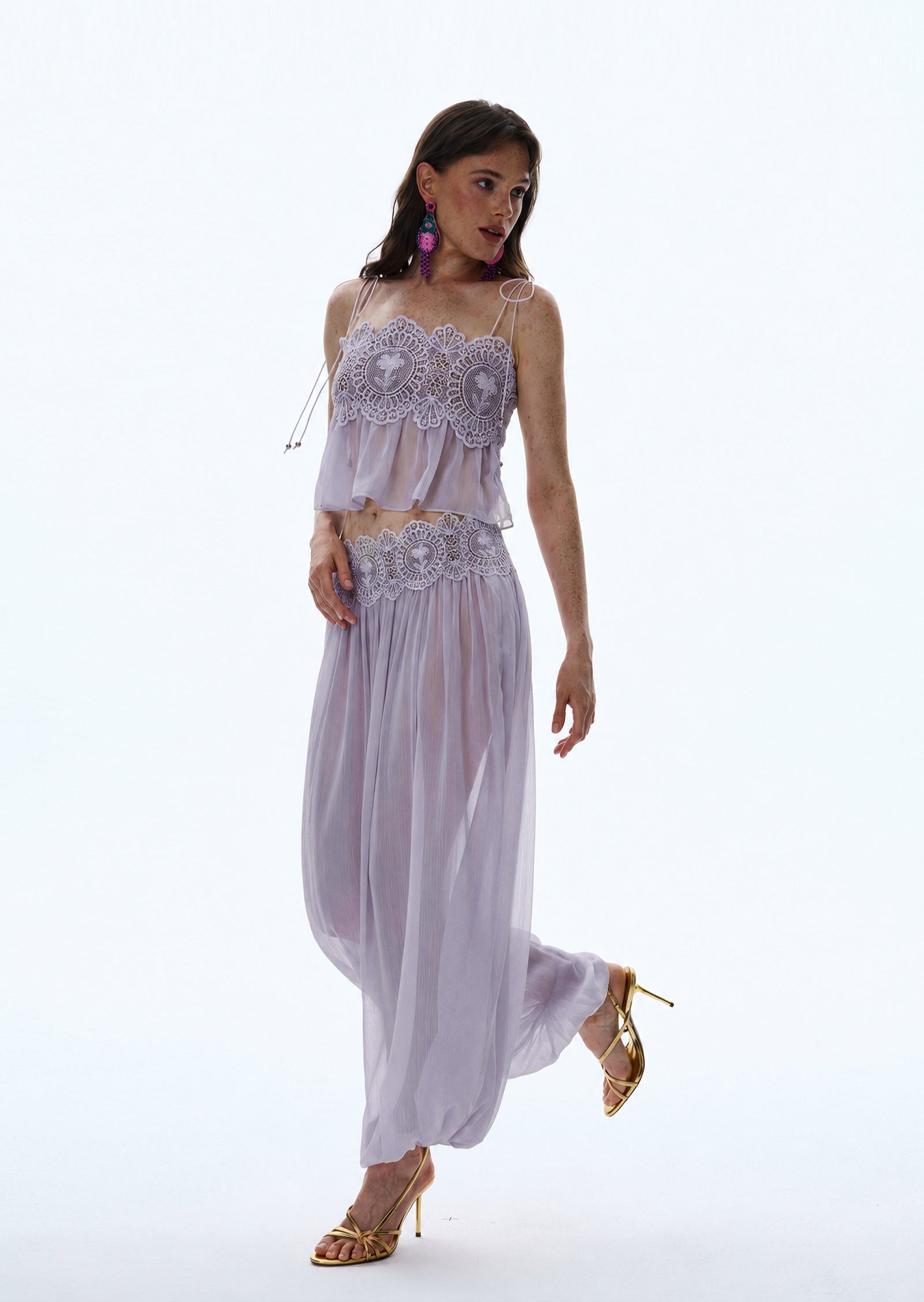 Luenie Chiffon Top & Pant Two Piece Set In Light  Purple