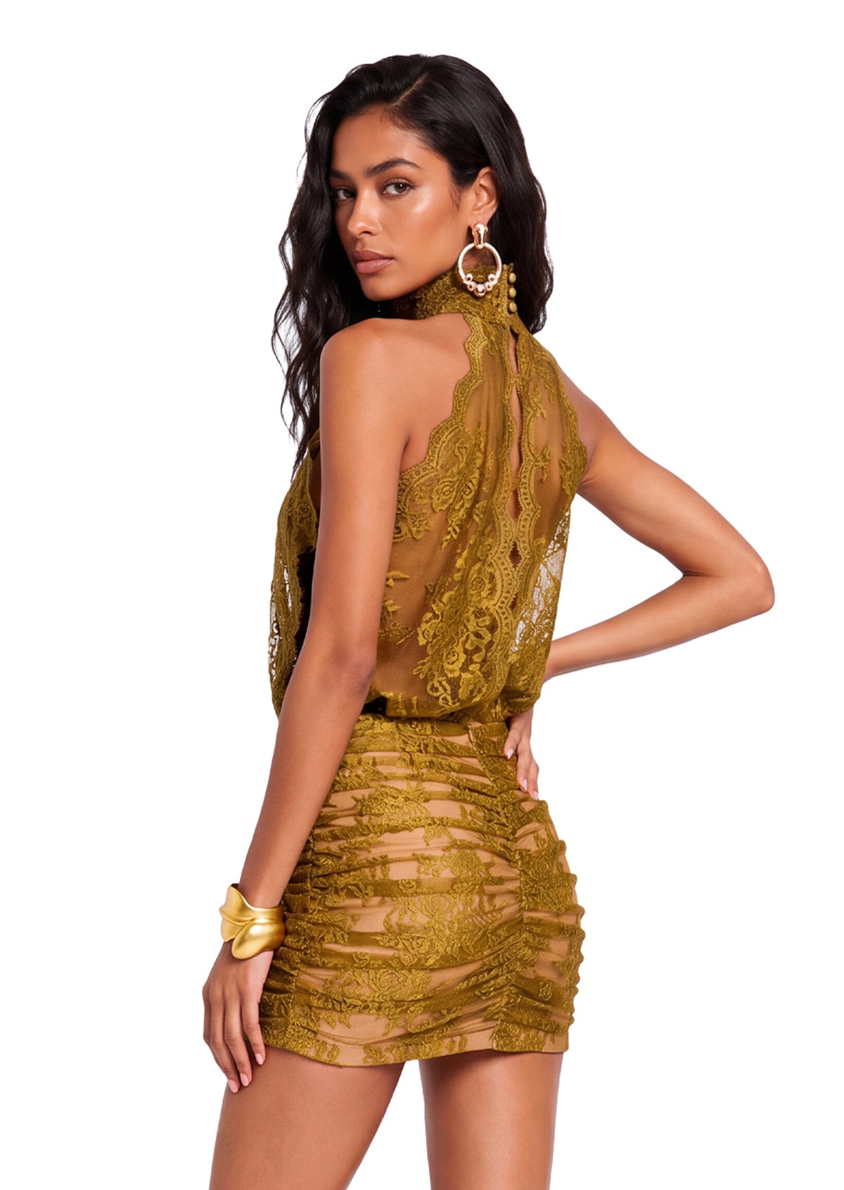Haddon Halter Neck Lace Mini Dress