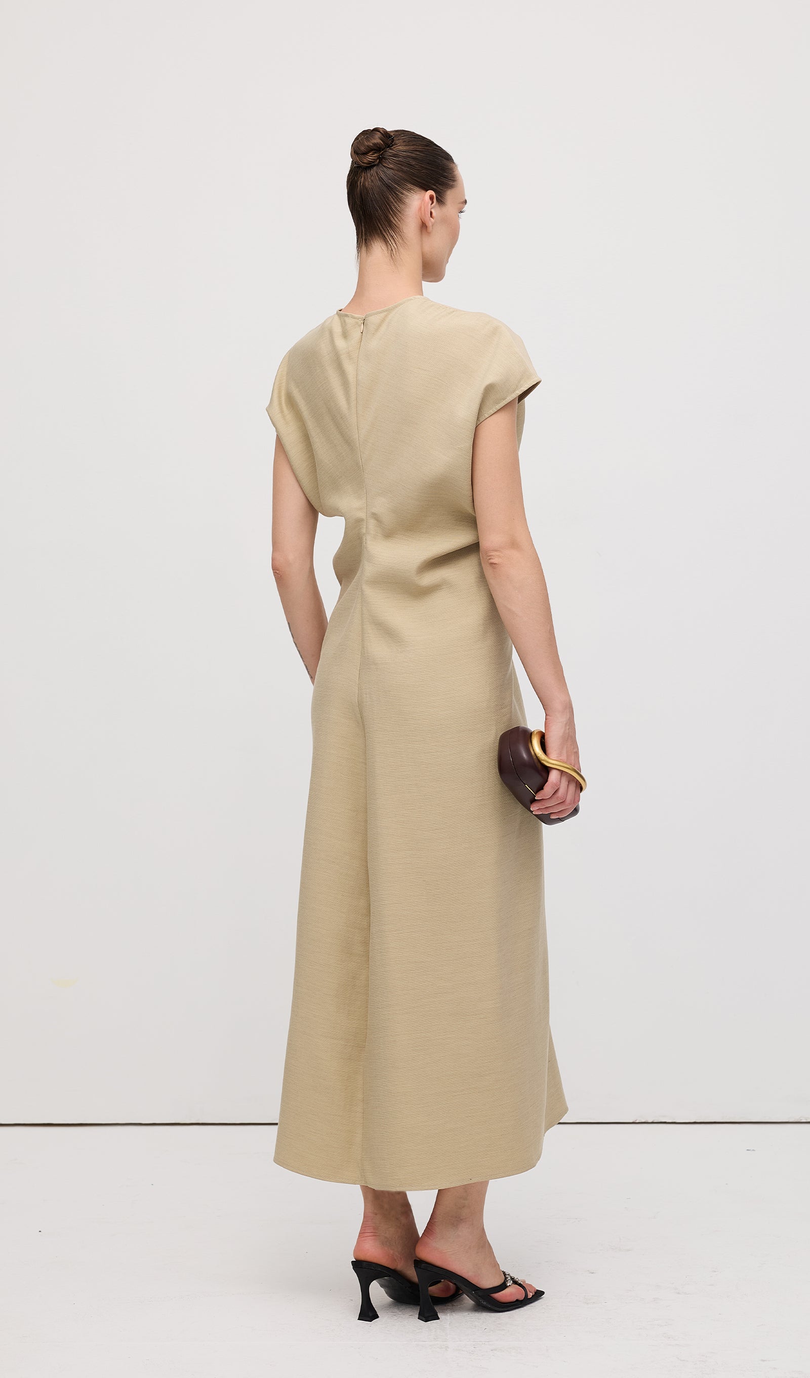 Slouch Waist  Midi Dress-Green