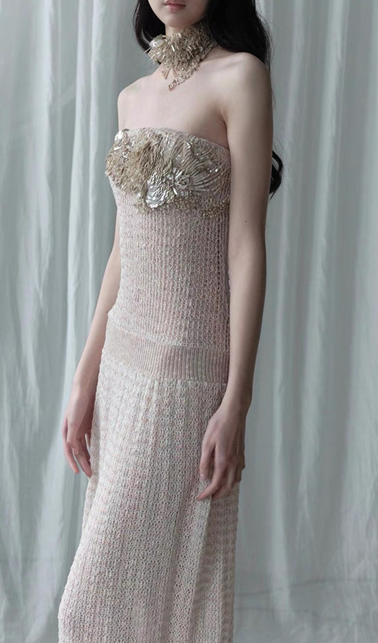 Irregular Hollow Knitted Tube Maxi Dress
