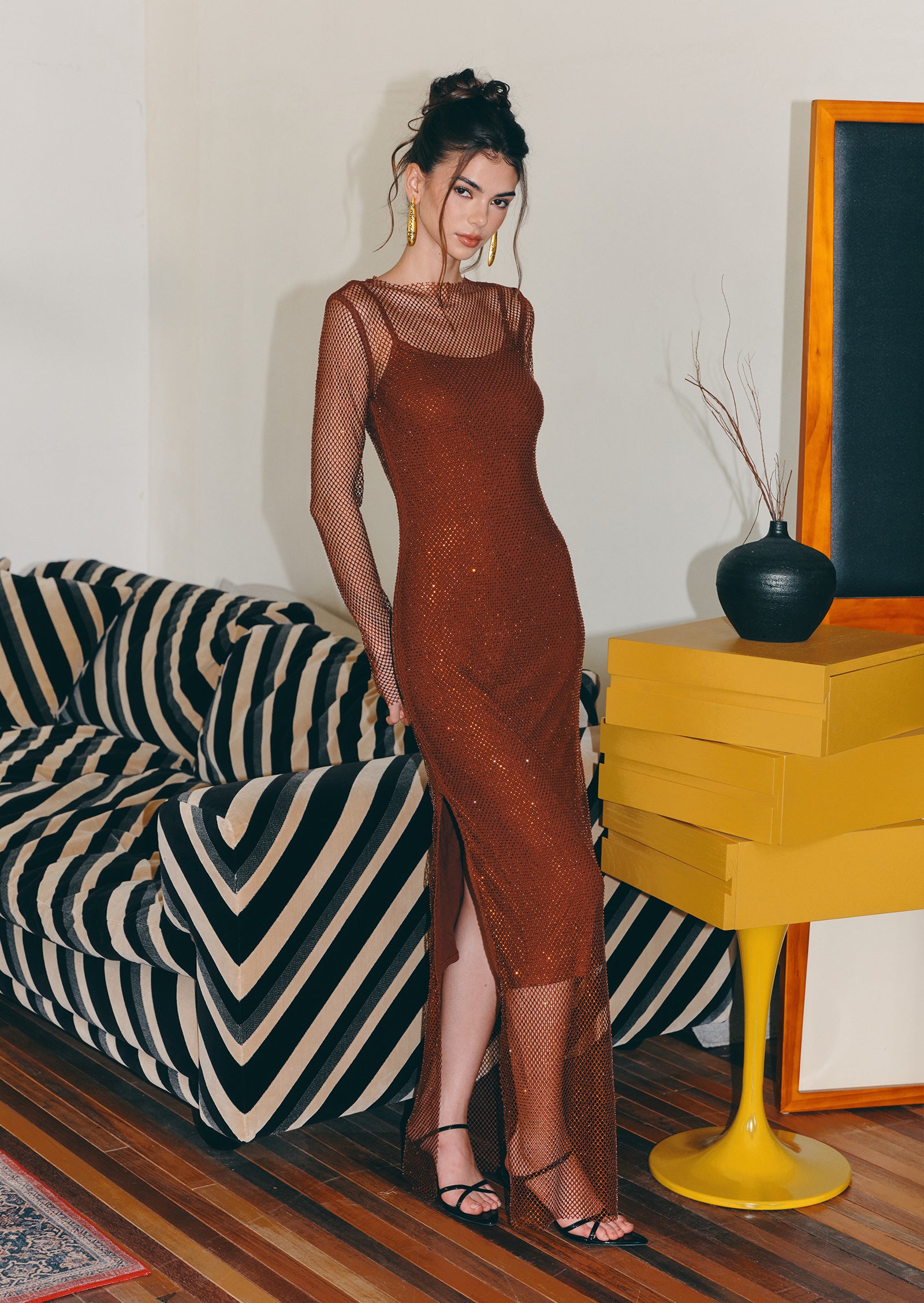 Midikleid in A-Linie mit Blumenmuster und Laternenärmeln