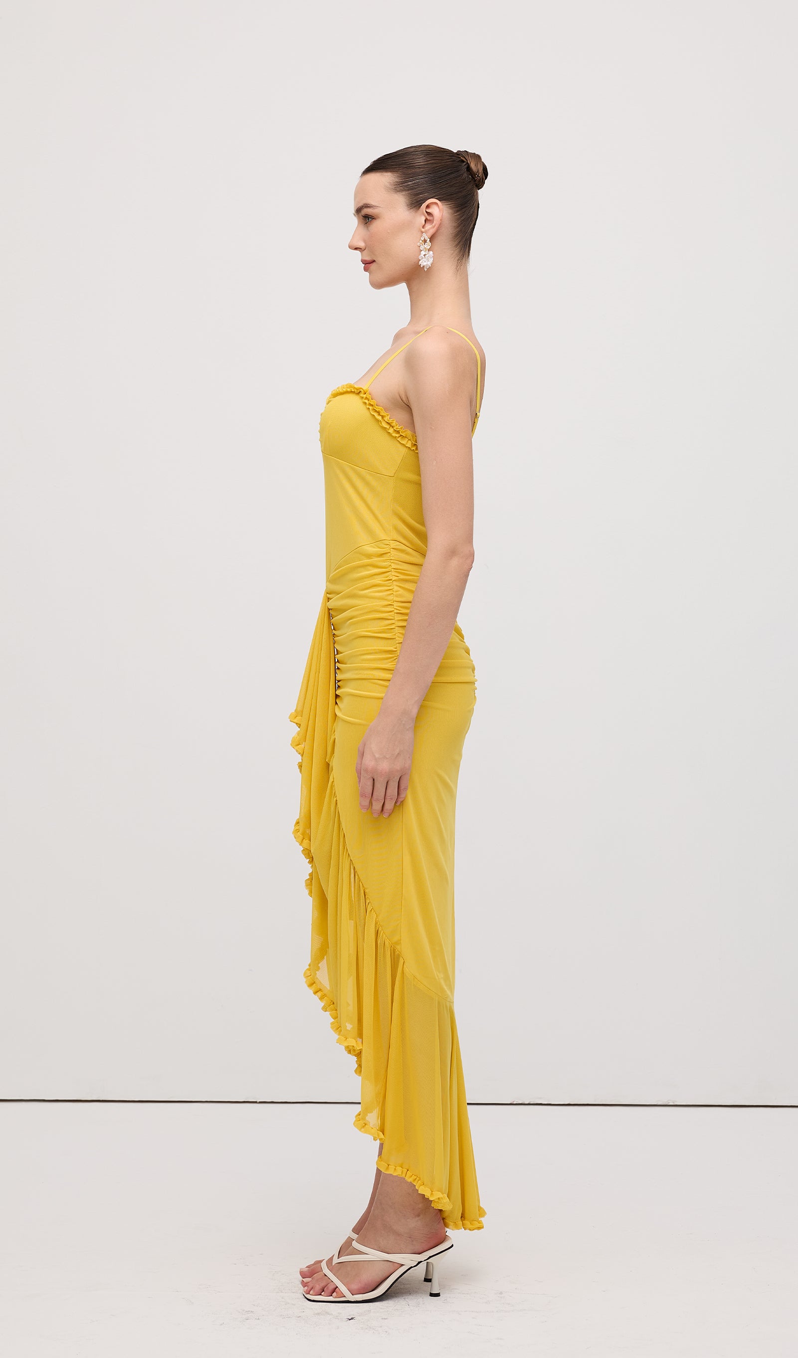 Midikleid in A-Linie mit Blumenmuster und Laternenärmeln