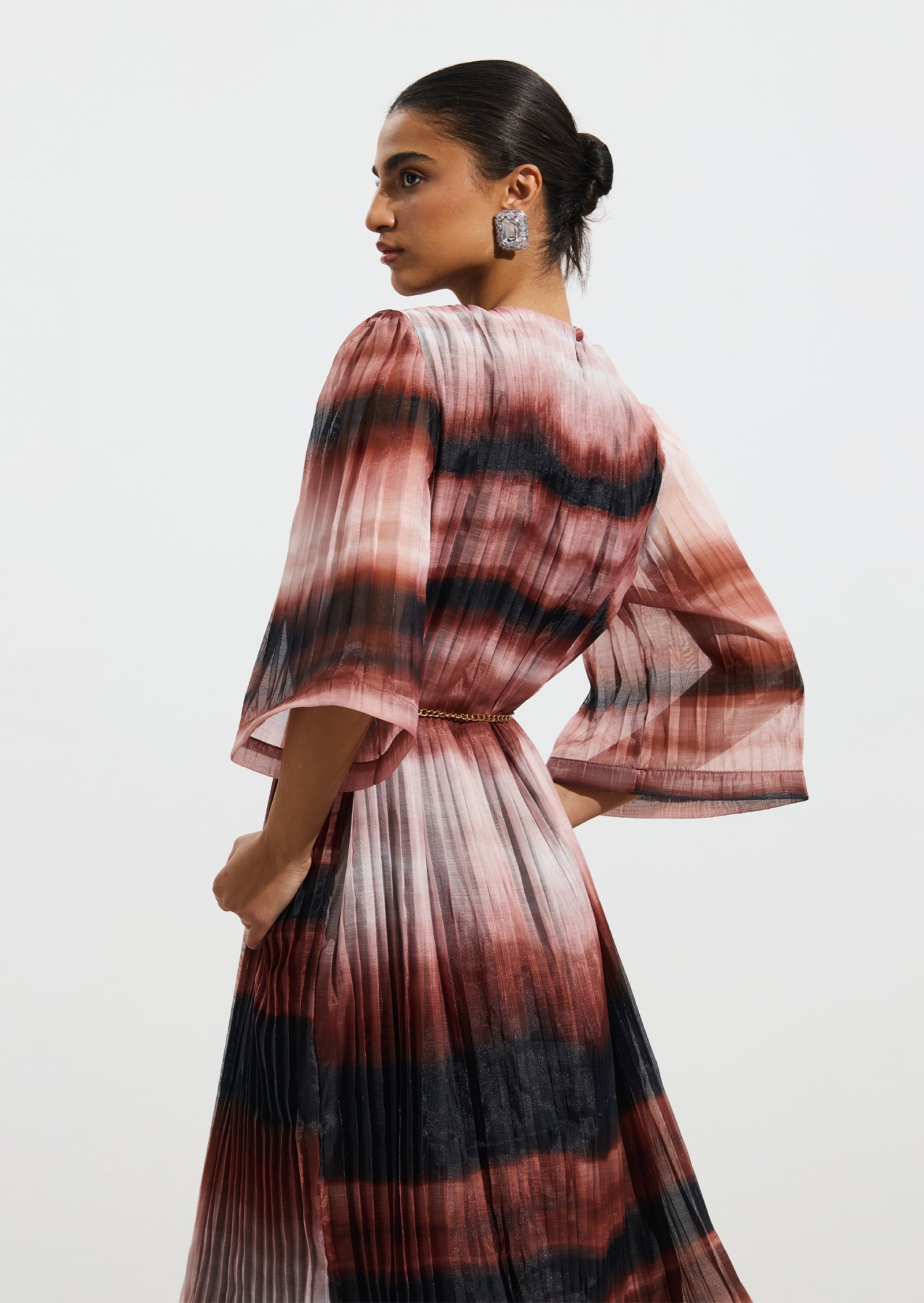 Pleated Tie Dyed Georgette Midi Dress