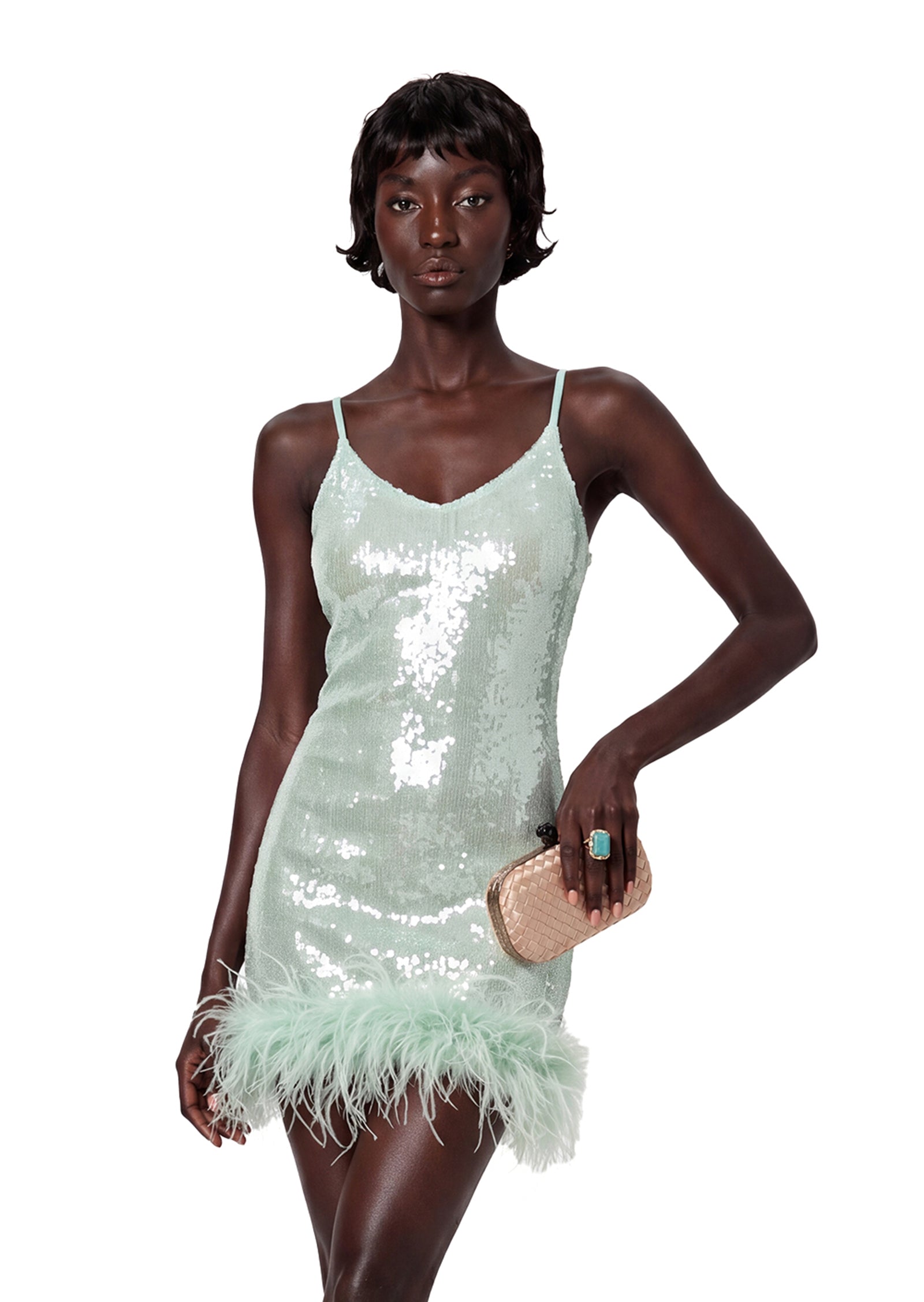 Padmavati Sequined Mini Dress In Mint Green