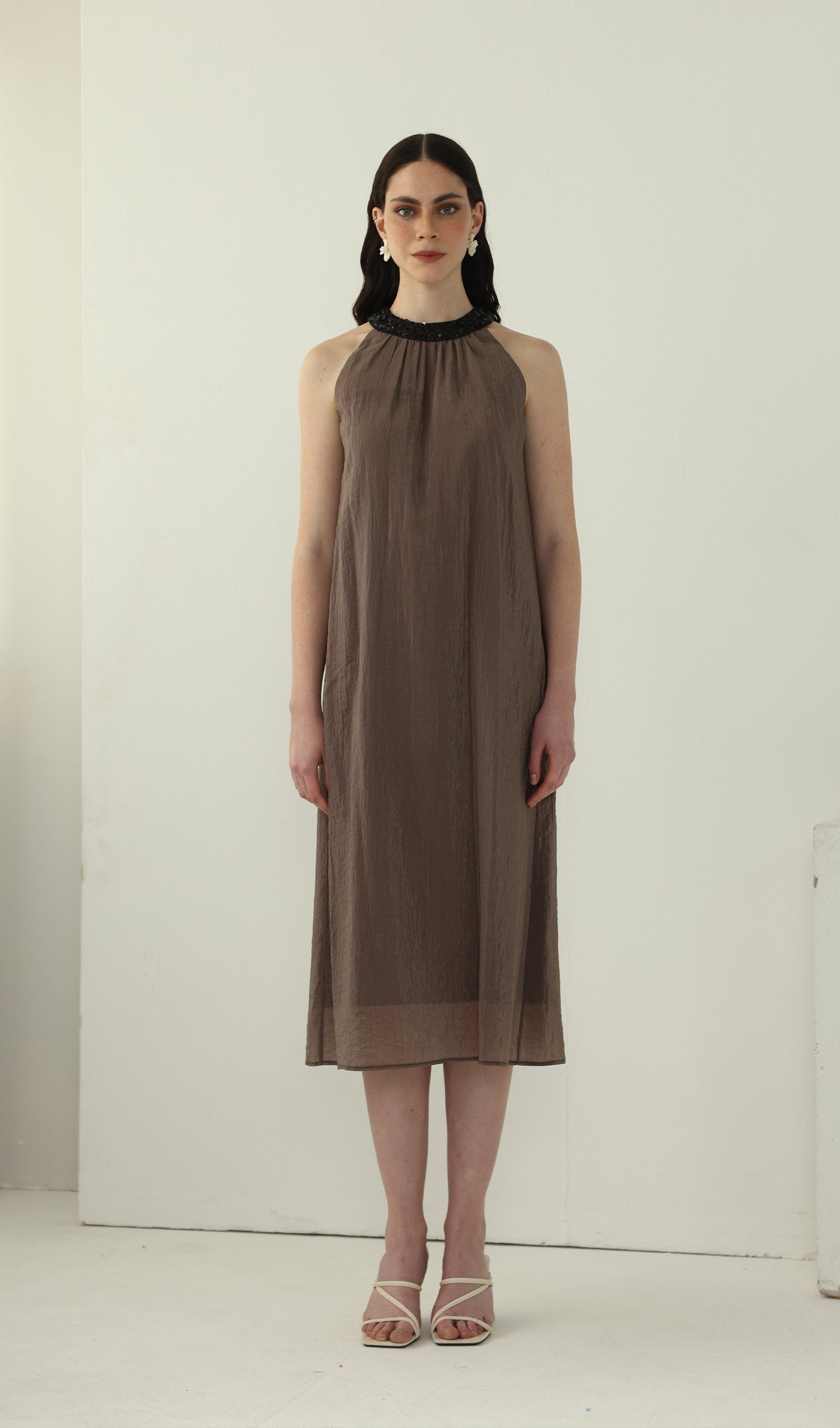 Midikleid in A-Linie mit Blumenmuster und Laternenärmeln