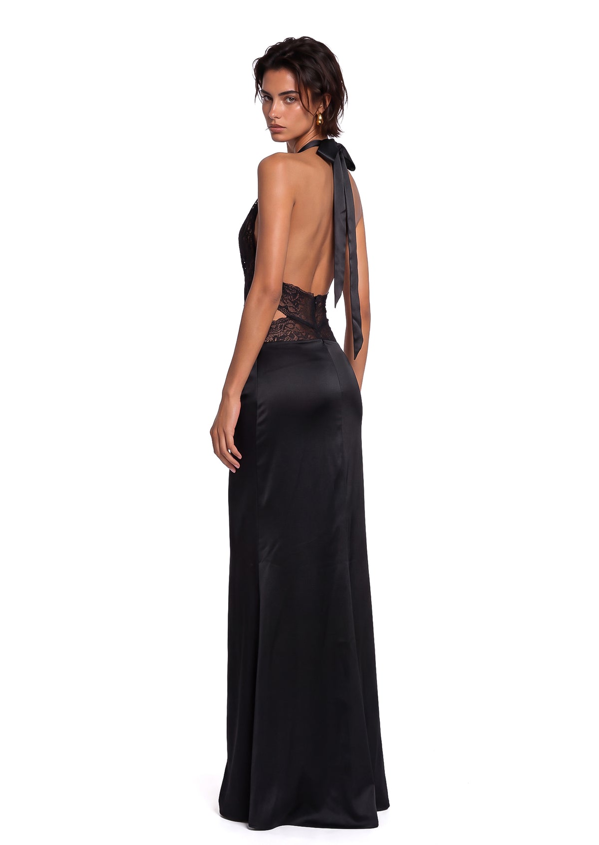 Yoshiaki Halter Neck Lace Maxi Dress