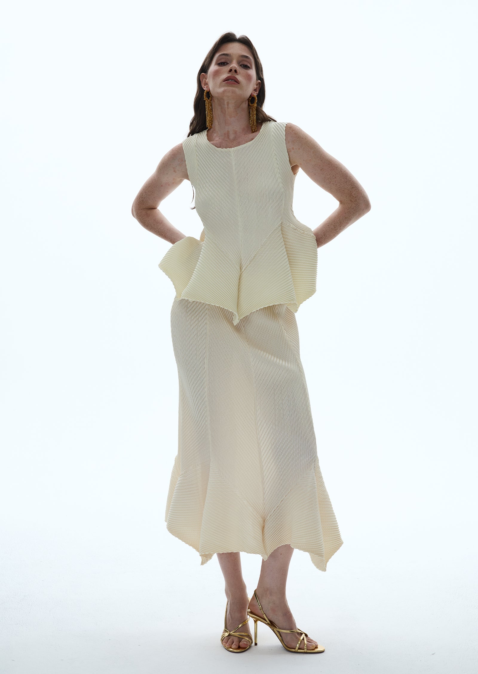 Midikleid in A-Linie mit Blumenmuster und Laternenärmeln