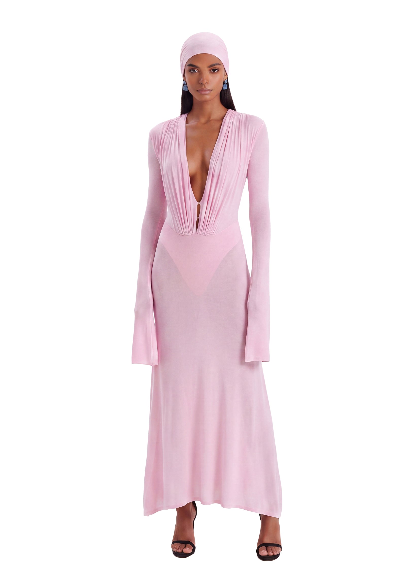 Kazi Long Sleeved Sheer Midi Dress In Pink