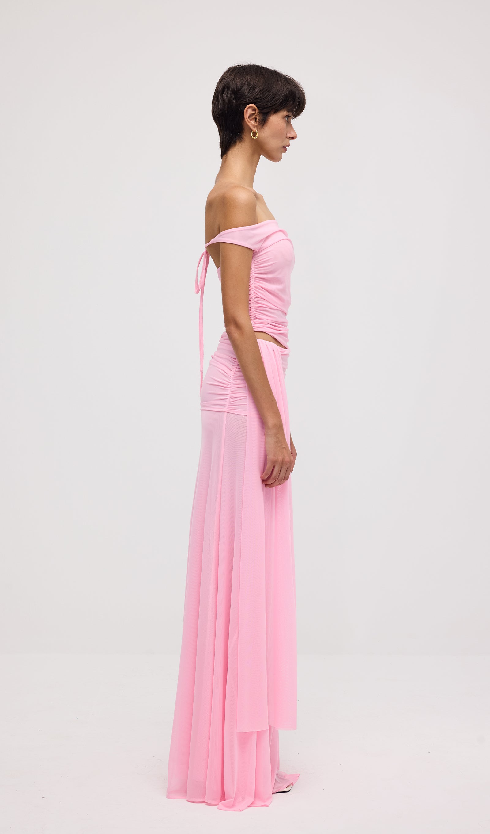 Mesh Top & Maxi Skirt In Pink