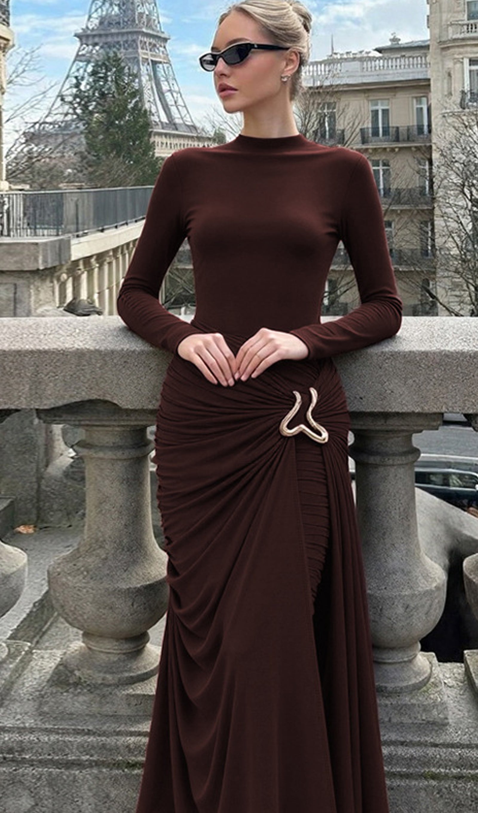 Midikleid in A-Linie mit Blumenmuster und Laternenärmeln