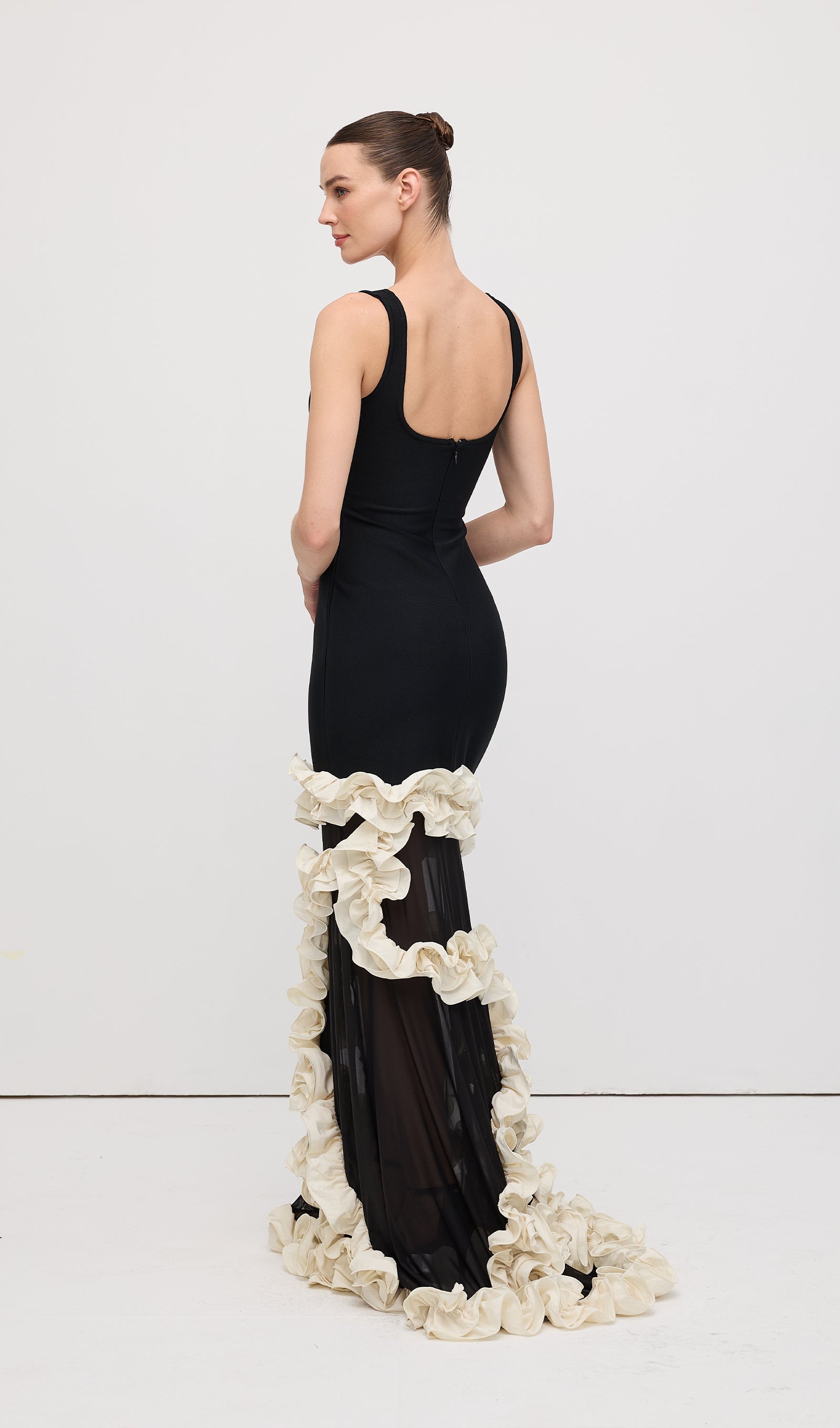 Midikleid in A-Linie mit Blumenmuster und Laternenärmeln