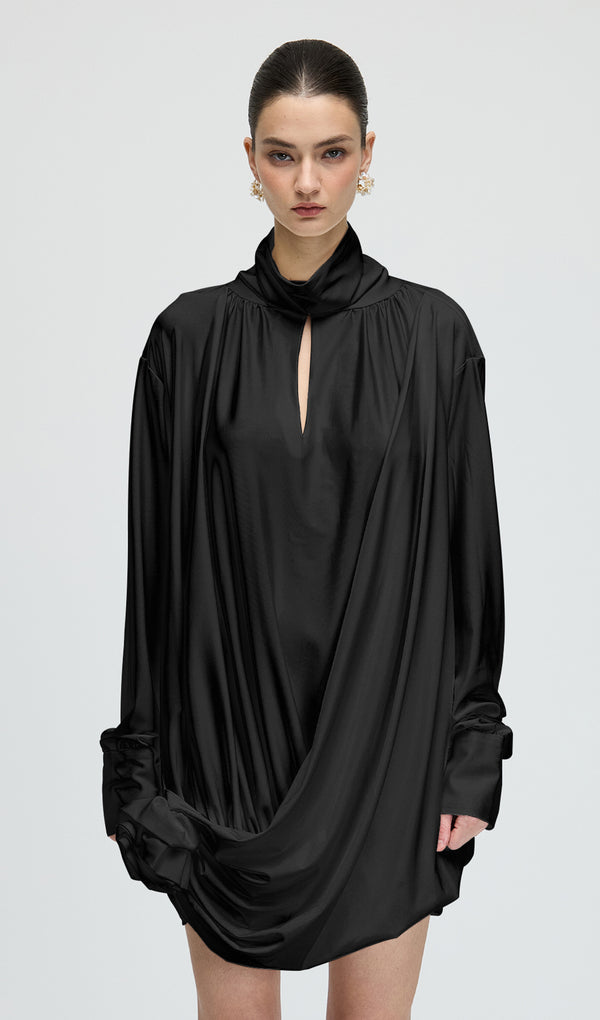 Flower Cut Out Mesh Ruched Mini Dress In Black