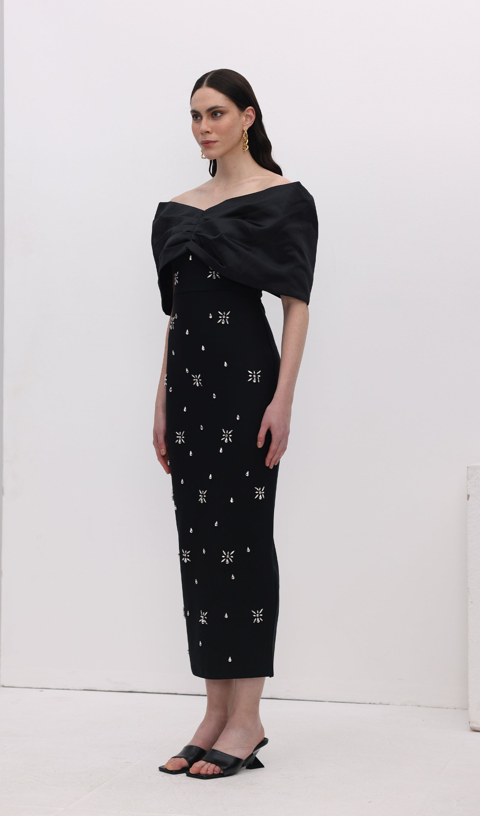 Midikleid in A-Linie mit Blumenmuster und Laternenärmeln