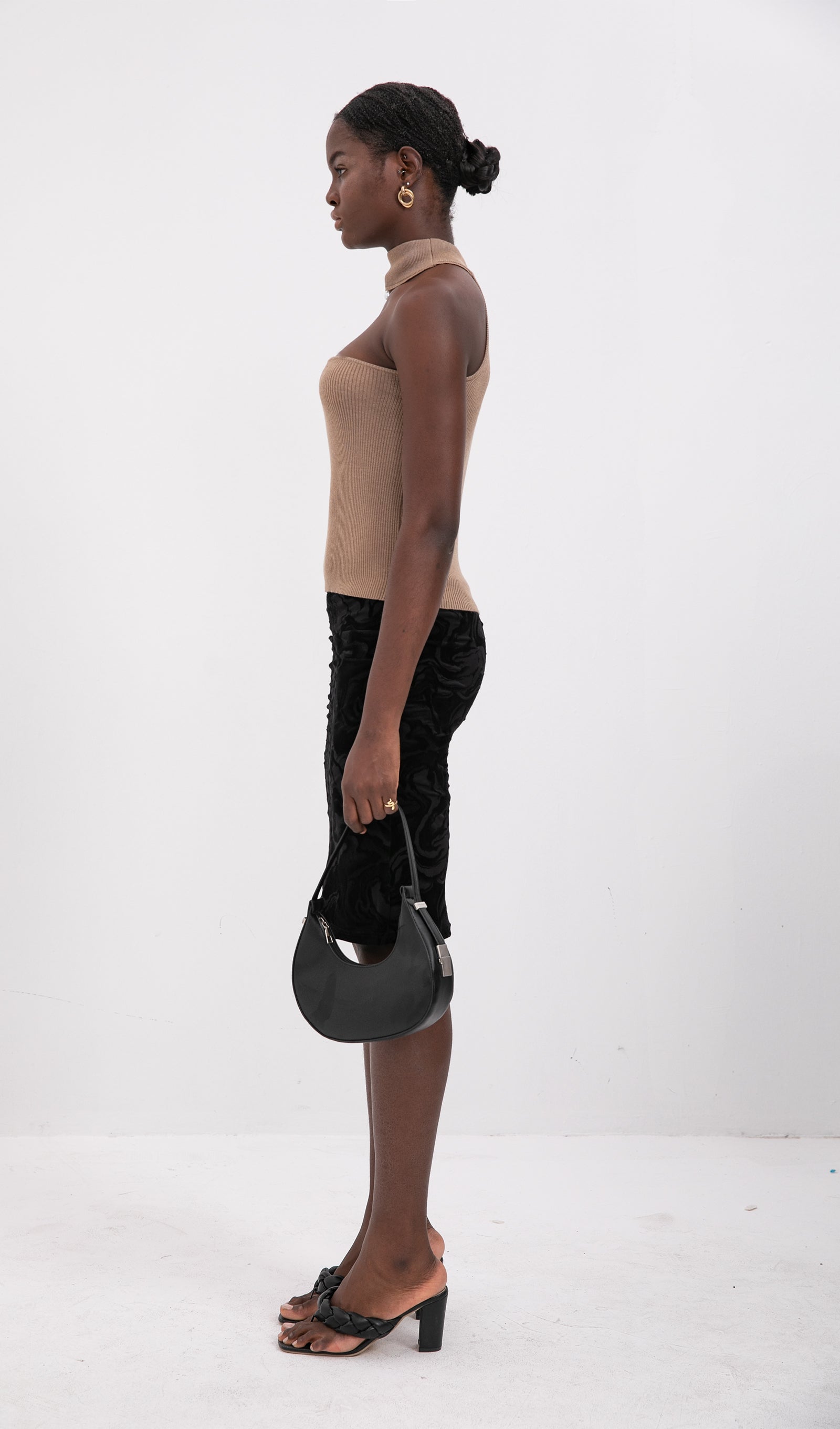Trendy Wool Halter Top-Coffee