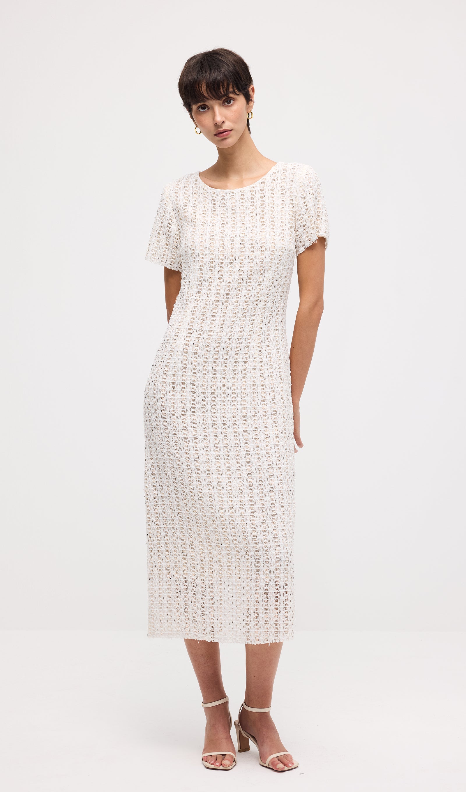Short Sleeve Crochet Midi Dress