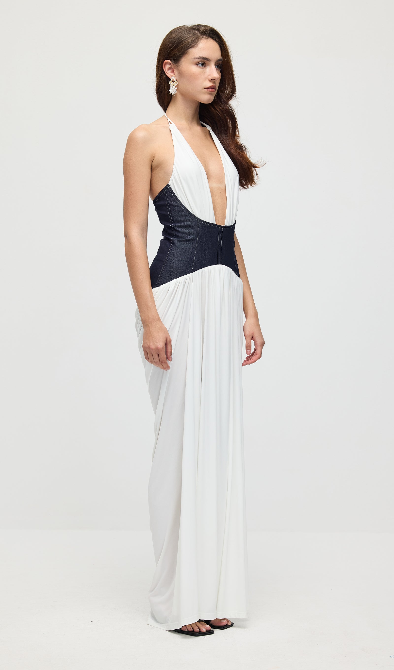 Draped Plunge Gown With Corset Waist