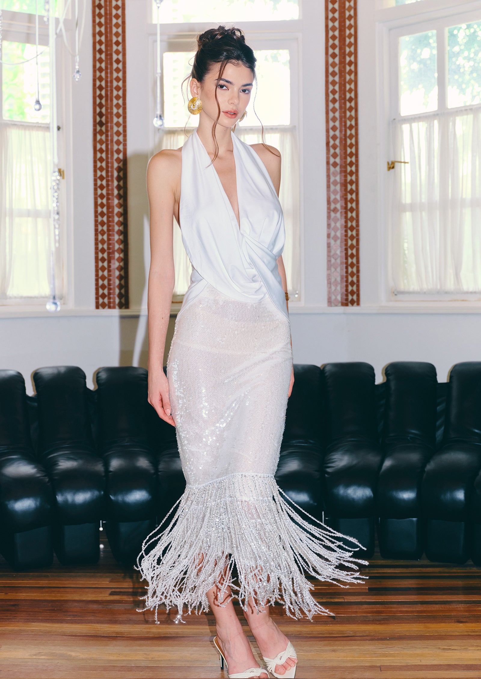 Ichabod  Tassel Sequined Midi Skirt In White