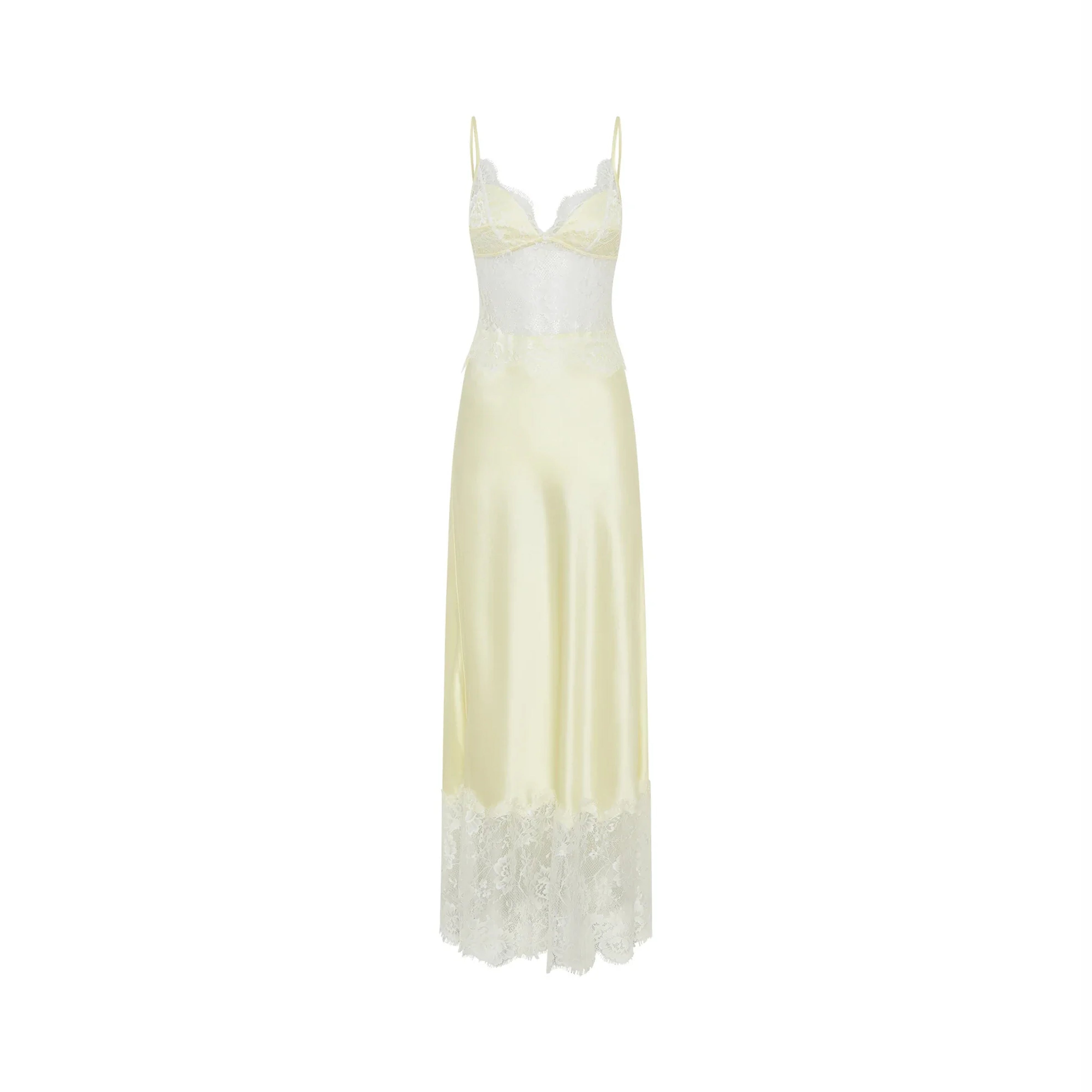 Lilah Lace Hollow Out Maxi Dress In Lemon