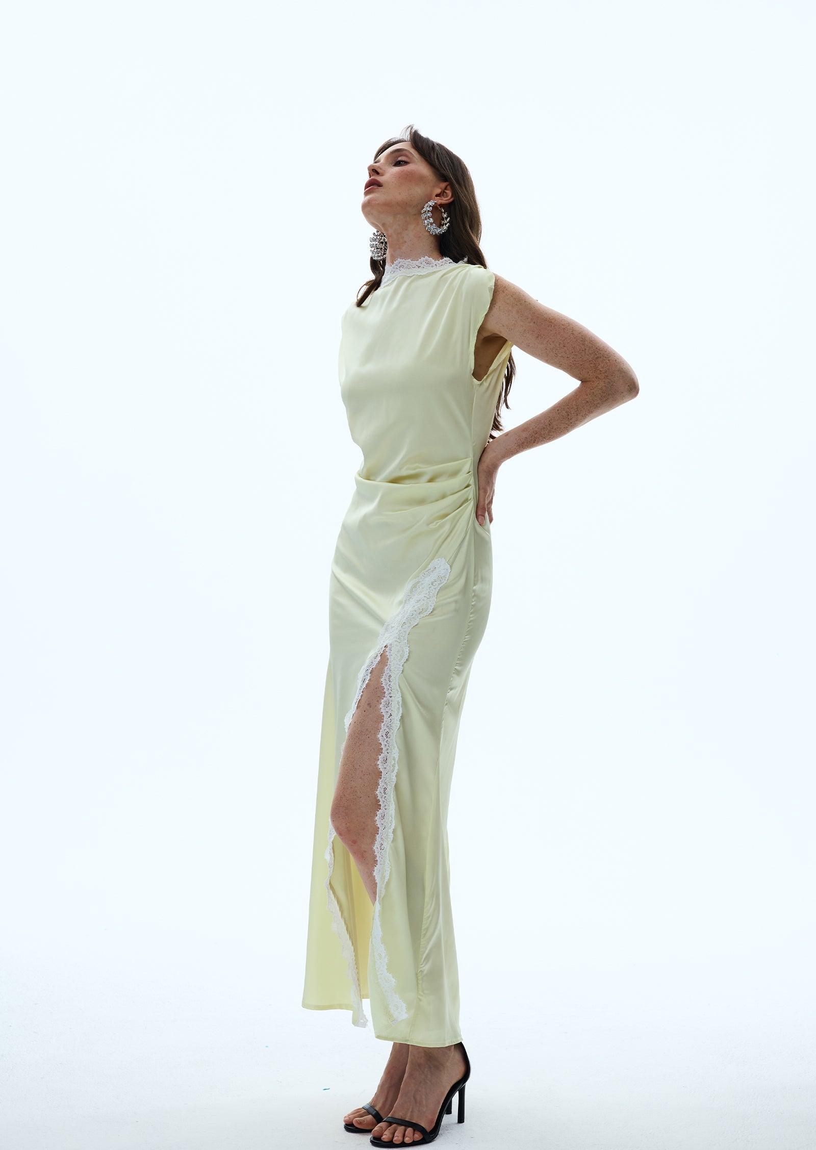Lotta Satin Lace-Trim Maxi Dress