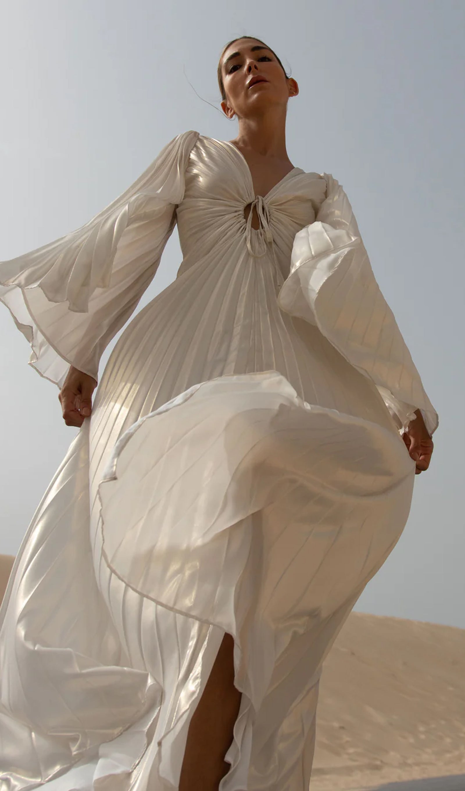 Metallic Pleated Maxi Dress