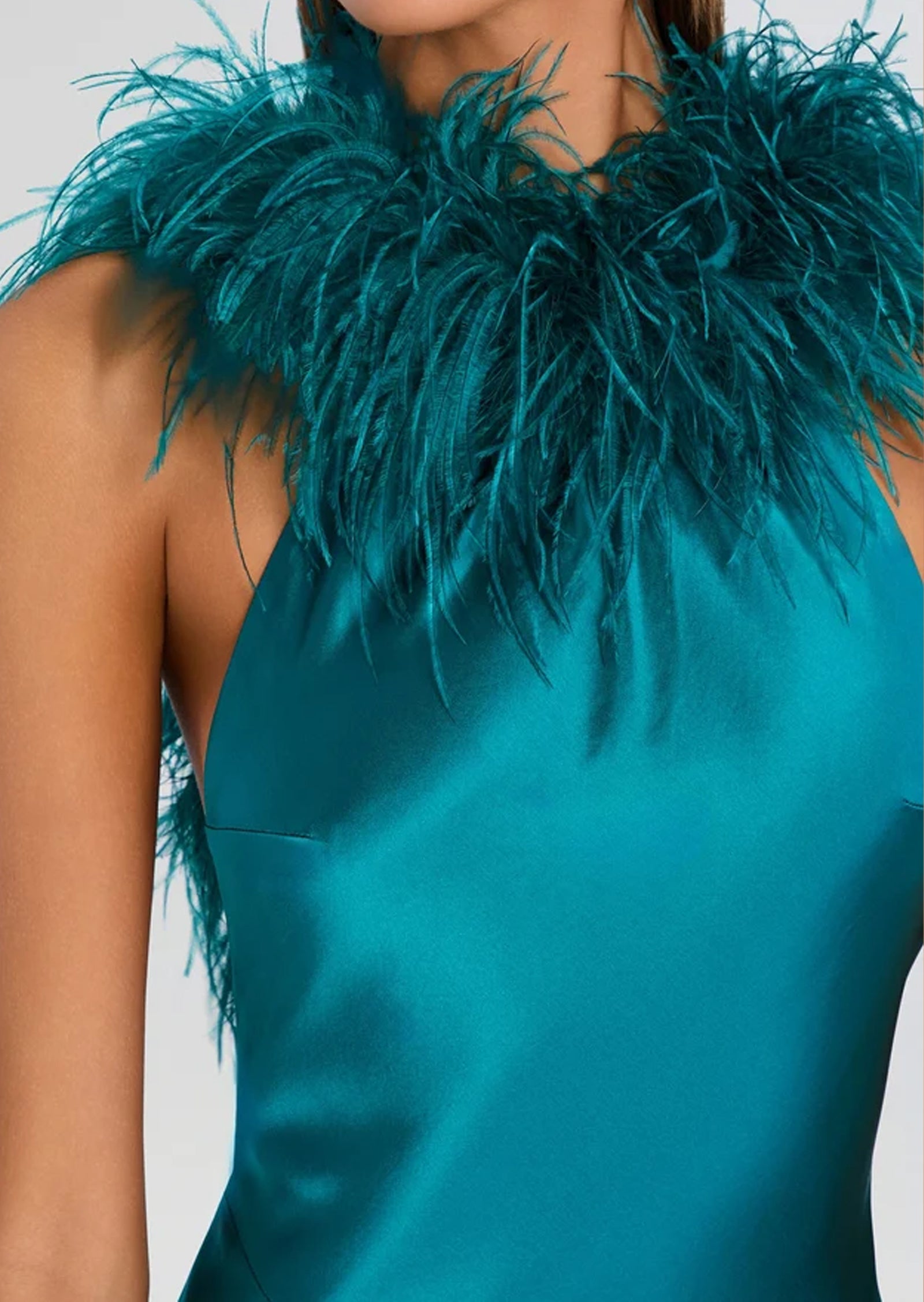 Walden Feather Collar Satin Maxi Dress