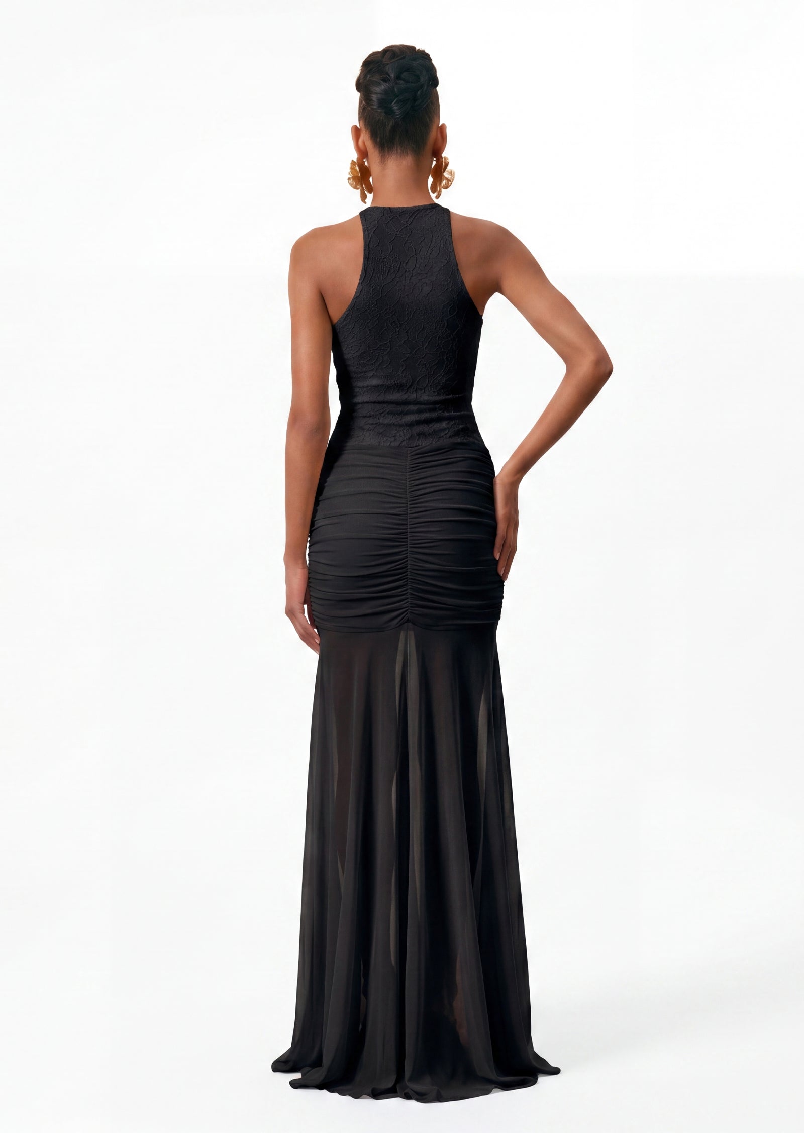 Sabriya Lace And Mesh Dress In Black