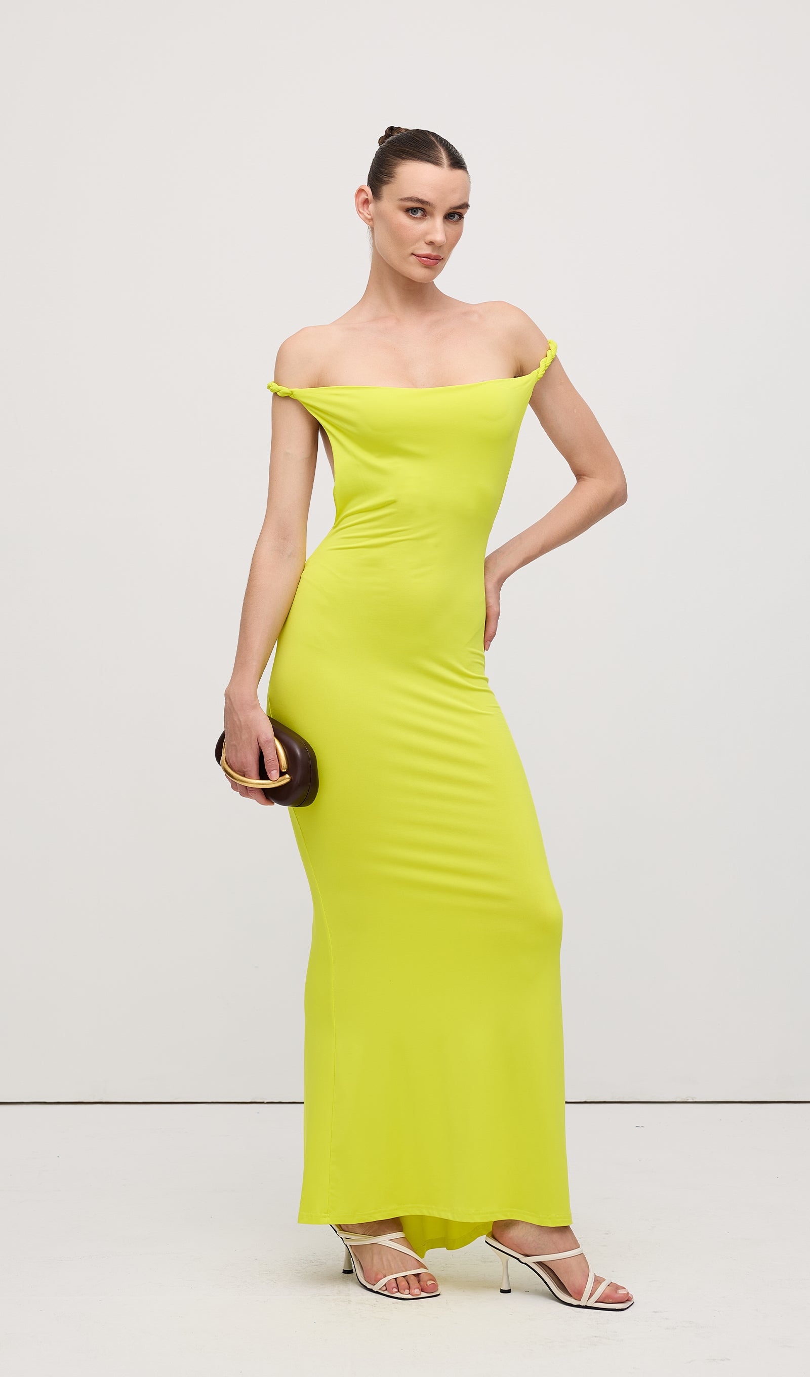 Open Back Pleated Fitted Maxi Dress