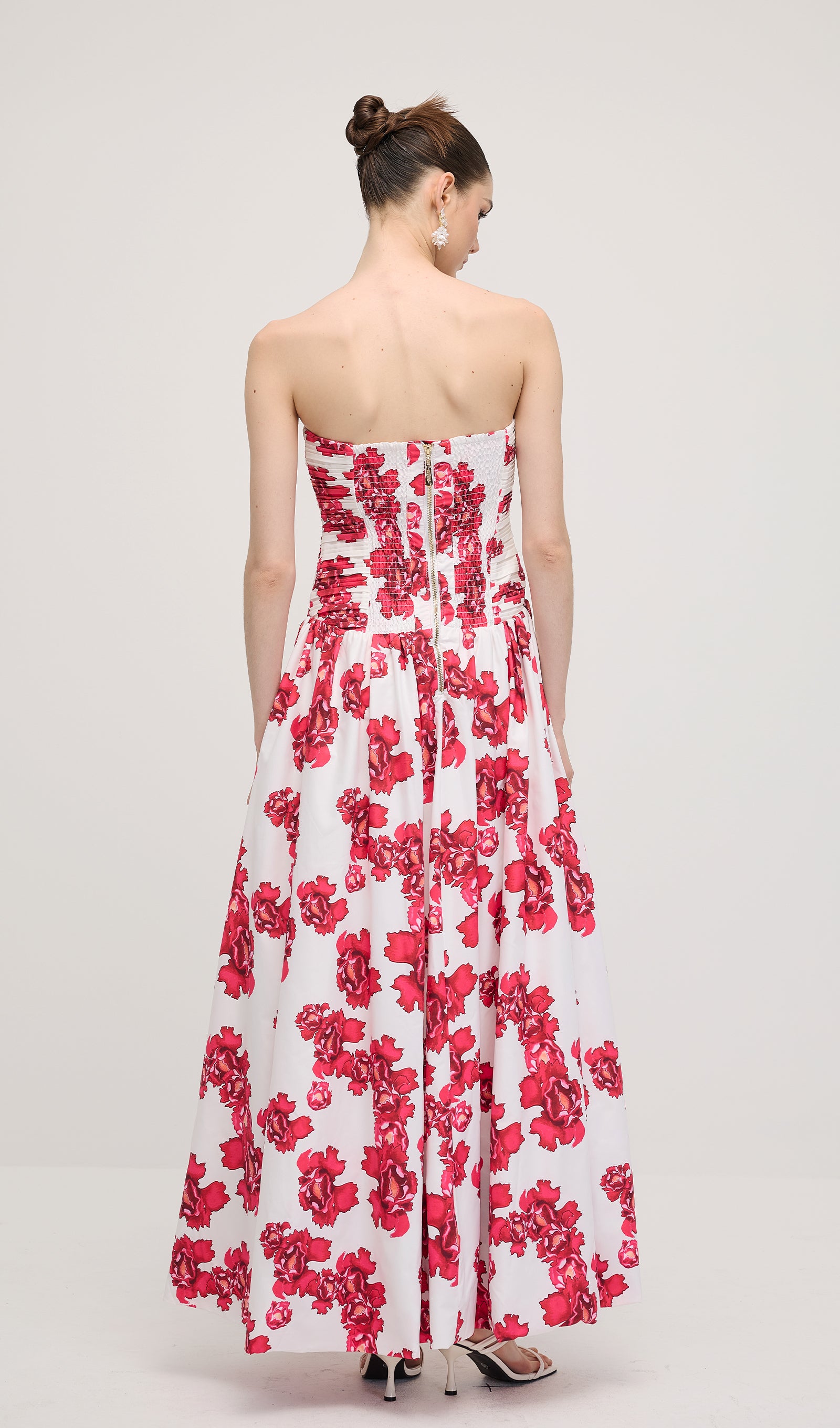 Midikleid in A-Linie mit Blumenmuster und Laternenärmeln