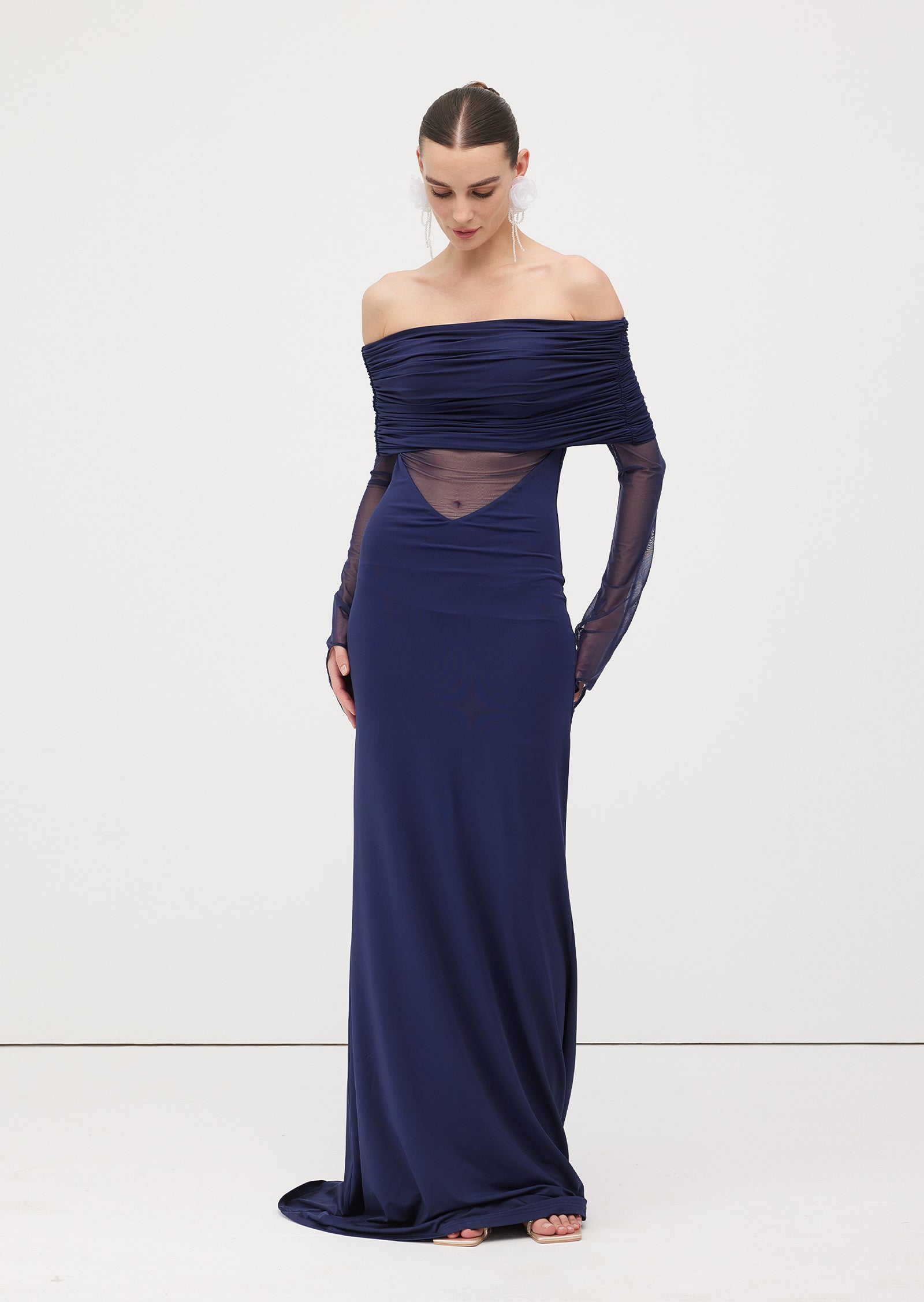 Midikleid in A-Linie mit Blumenmuster und Laternenärmeln