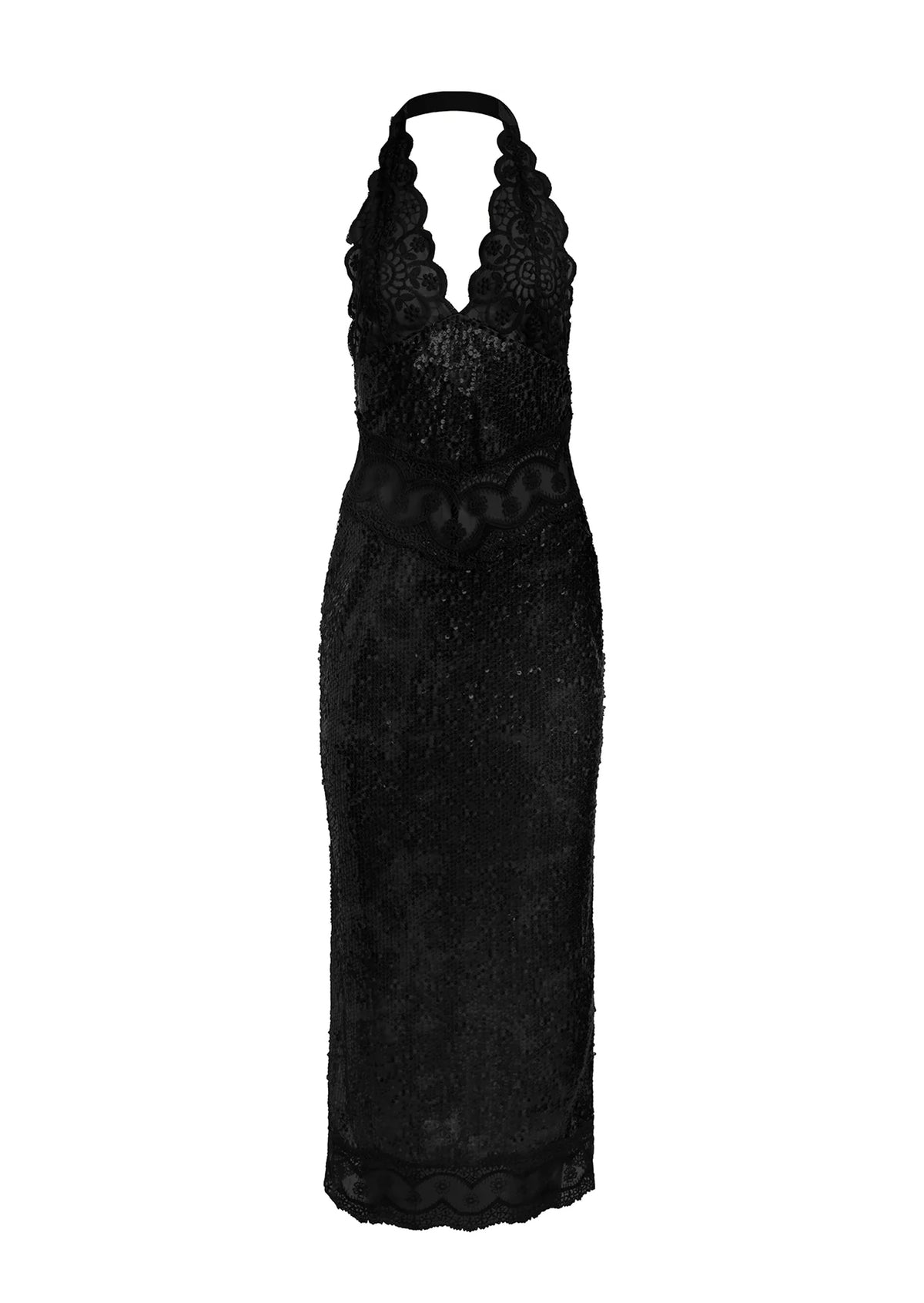 Yaretzi Halter Neck Lace  Sequin Midi Dress