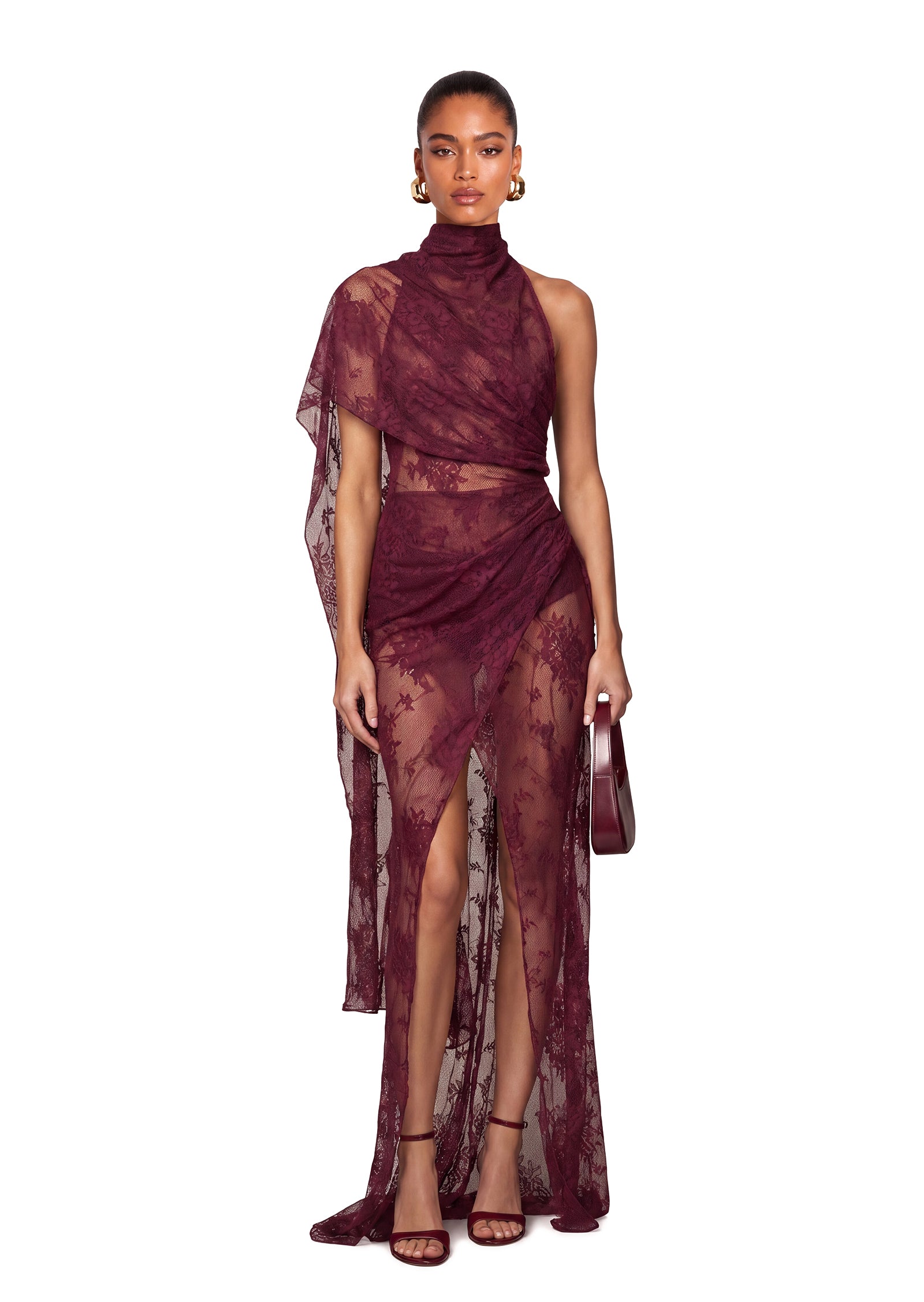 Xidorn Lace Backless Maxi Dress In Claret