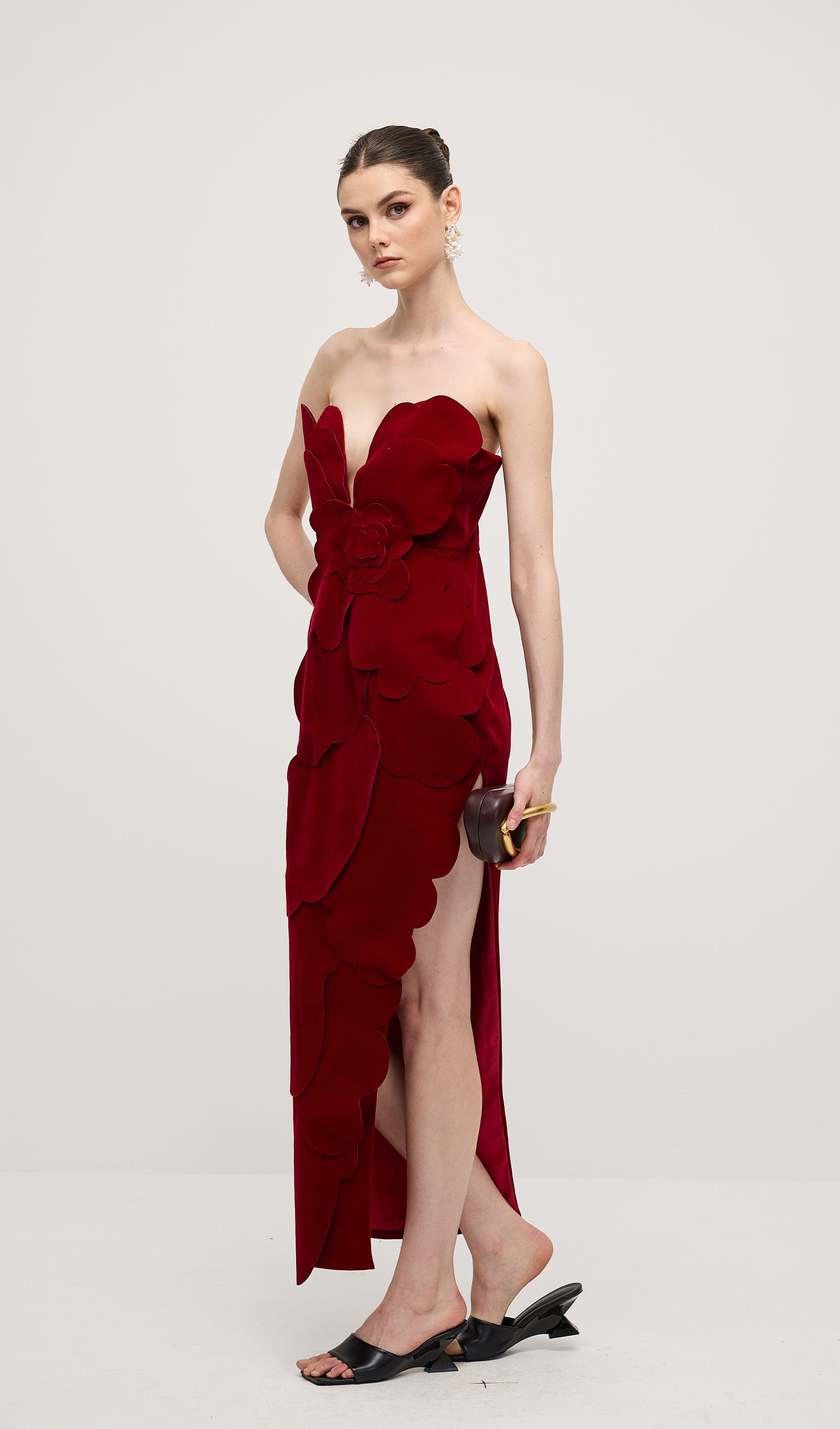 Midikleid in A-Linie mit Blumenmuster und Laternenärmeln