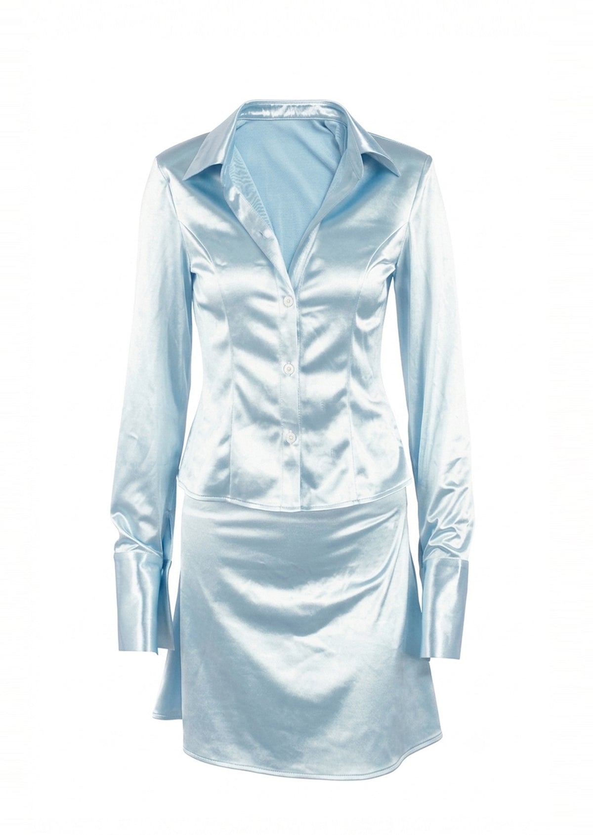 Tadaaki Satin Long Sleeved Top & Mini Skirt Set