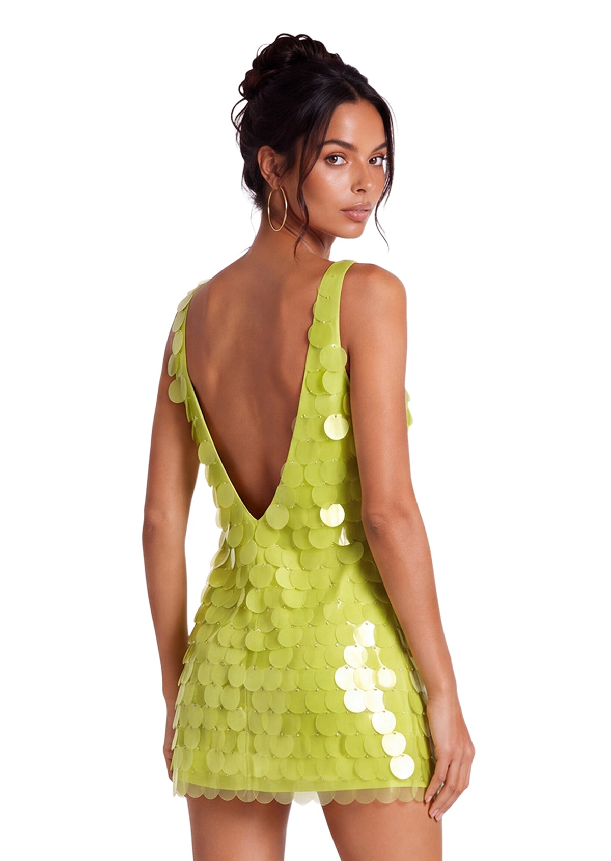 Lieu Sleeveless Open Back Sequined Mini Dress In Green