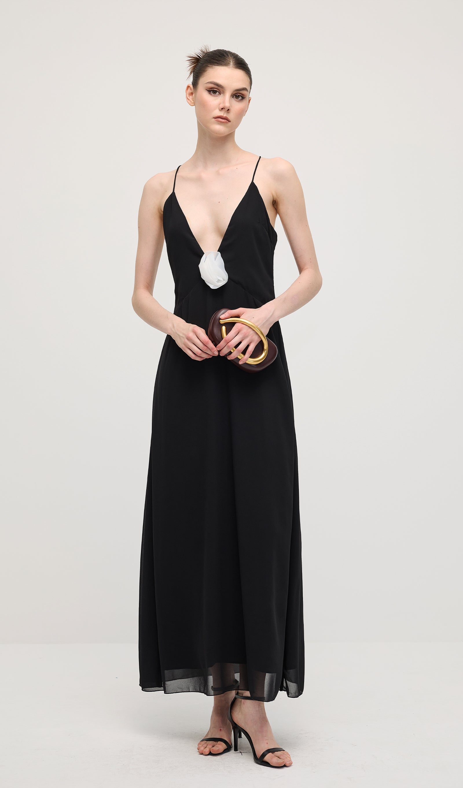 Midikleid in A-Linie mit Blumenmuster und Laternenärmeln