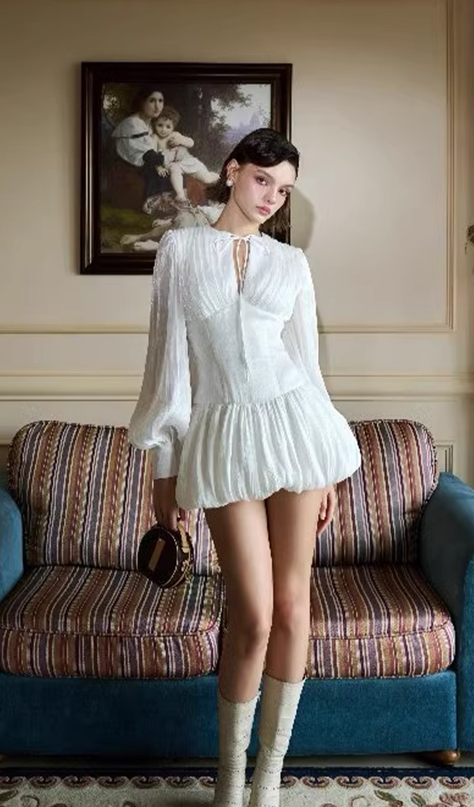 Solid Lantern Sleeve Mini Dress