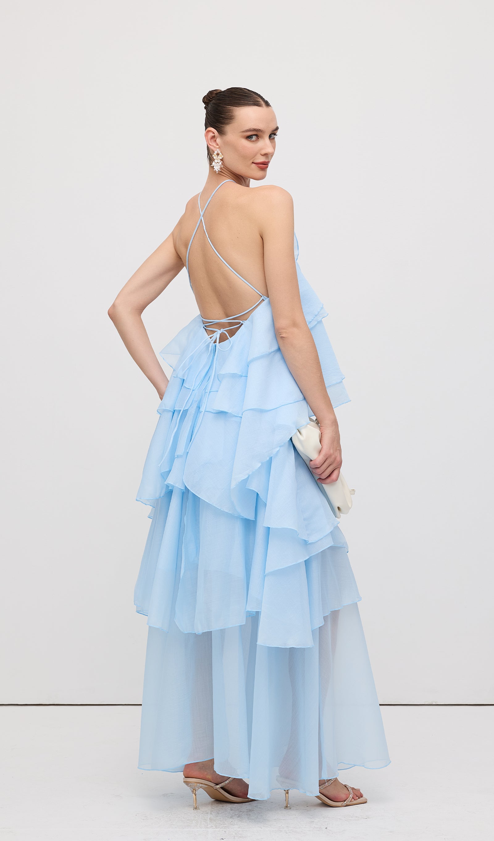 Midikleid in A-Linie mit Blumenmuster und Laternenärmeln