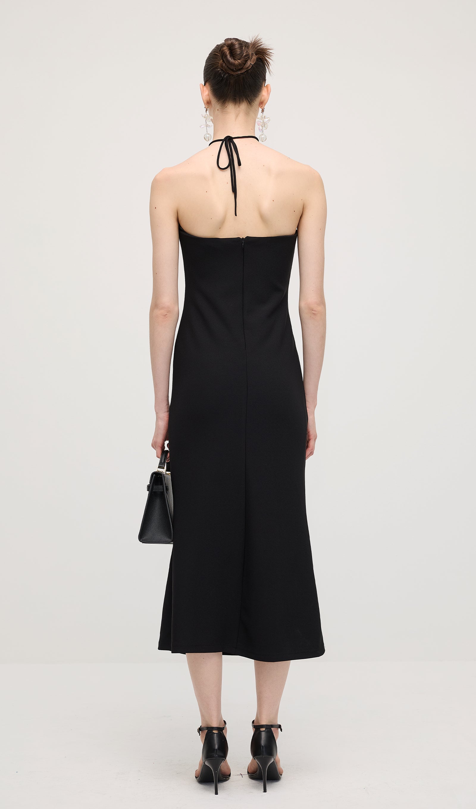 Midikleid in A-Linie mit Blumenmuster und Laternenärmeln