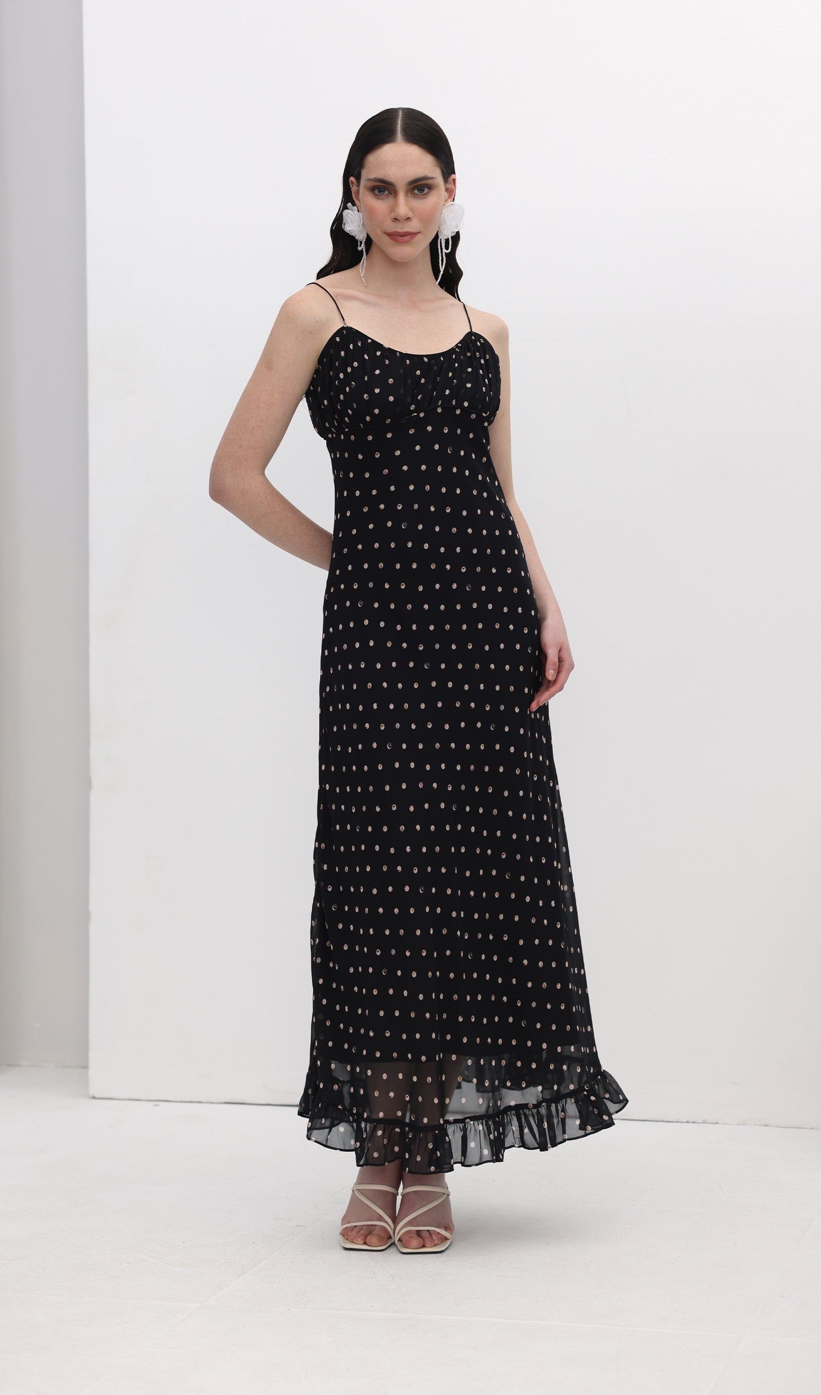 Midikleid in A-Linie mit Blumenmuster und Laternenärmeln