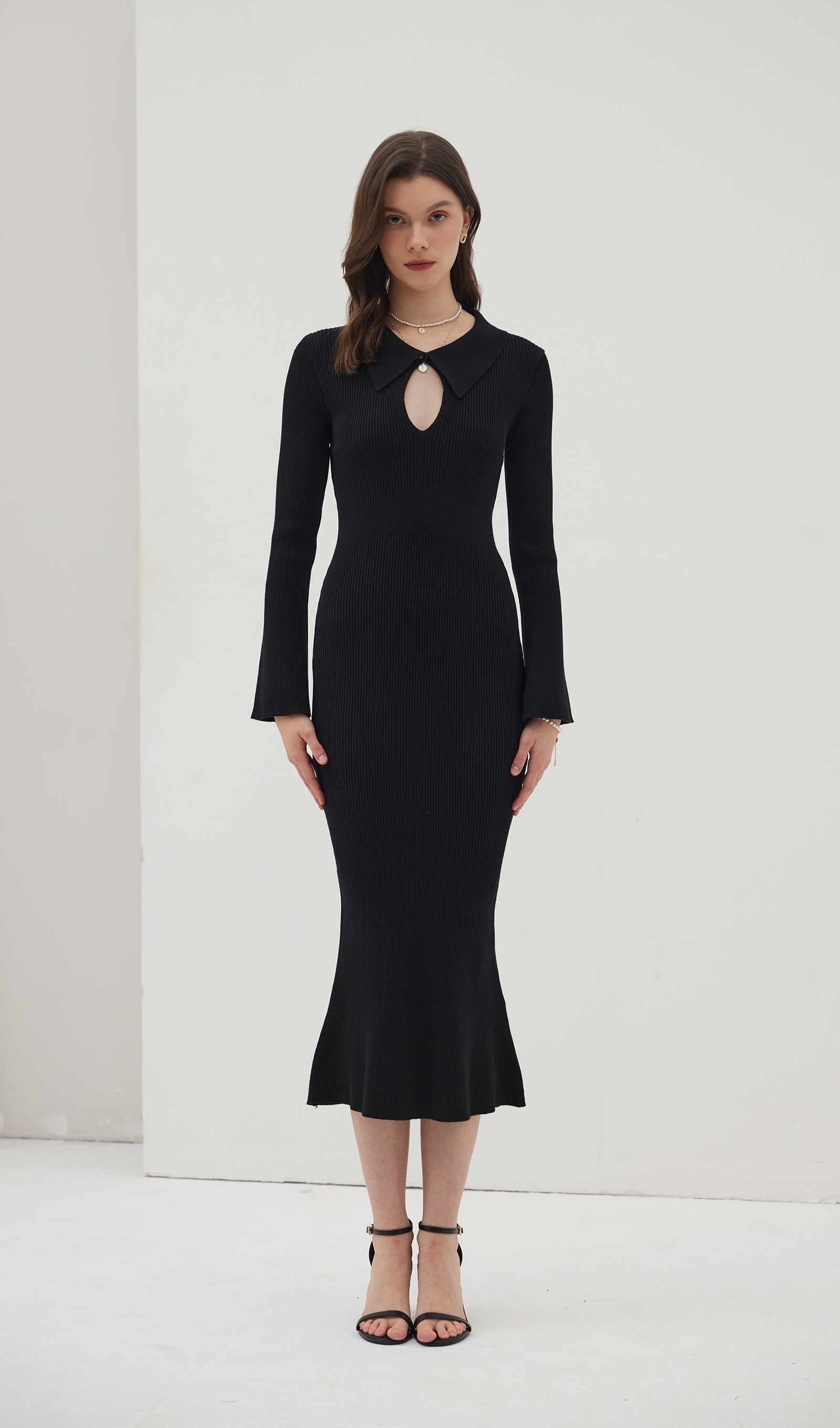 Solid Knitted Hollow Maxi Dress