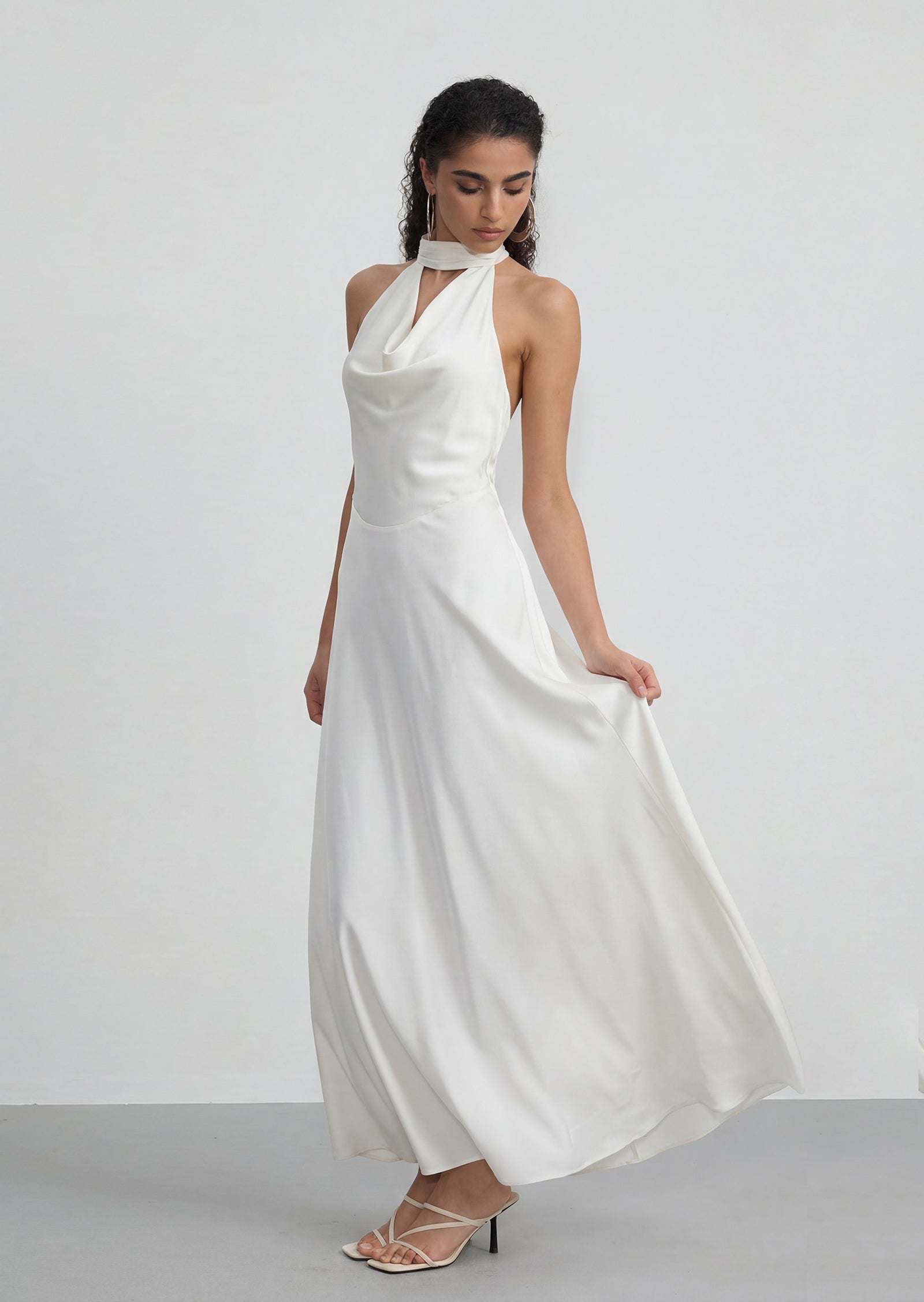 Satin Pearl Decor Maxi Dress In White