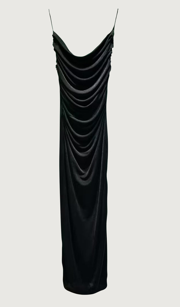 Gathered Draped Maxi Dress Black