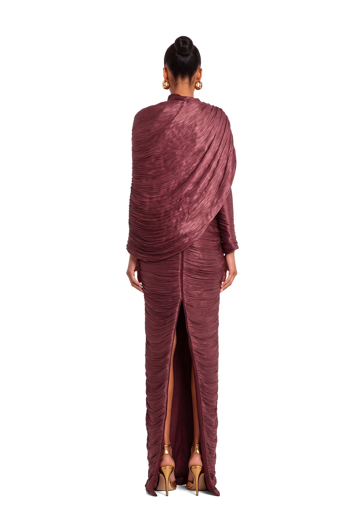 Yann Satin Long Sleeve Maxi Dress