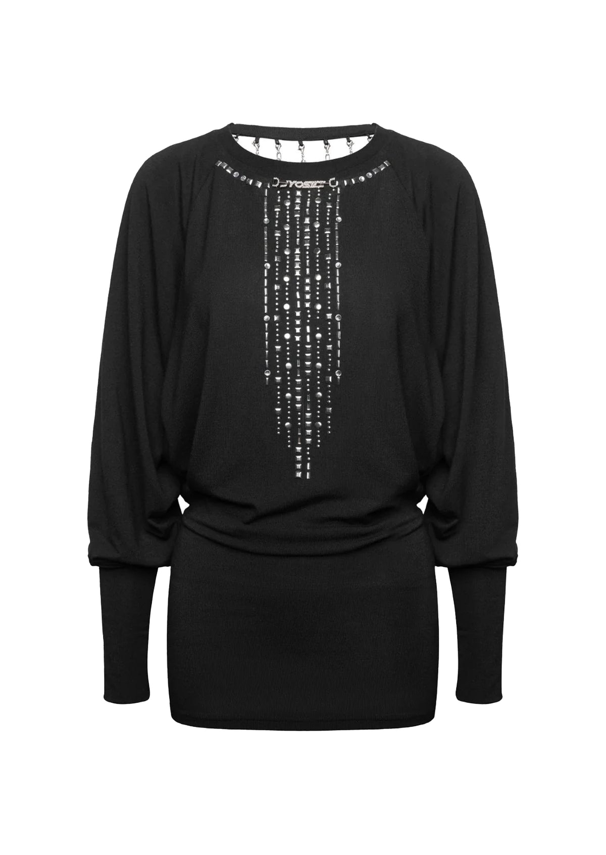 Yamha Open Back Crystal Chain Knit Mini Dress