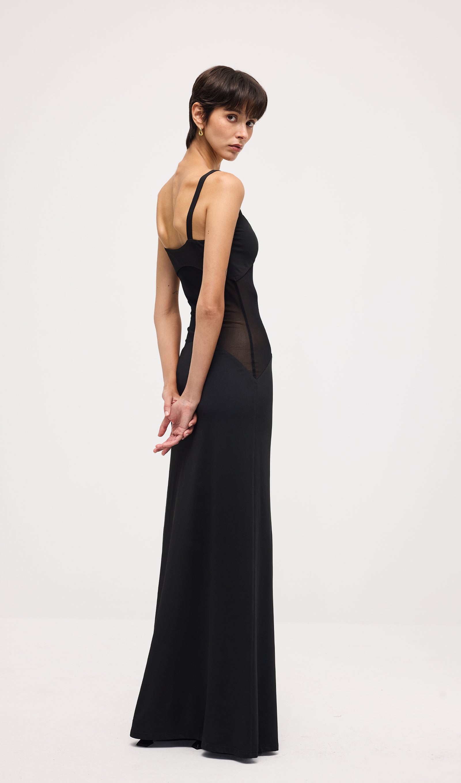Solid Sheer Knit Curve Maxi Dress In Black