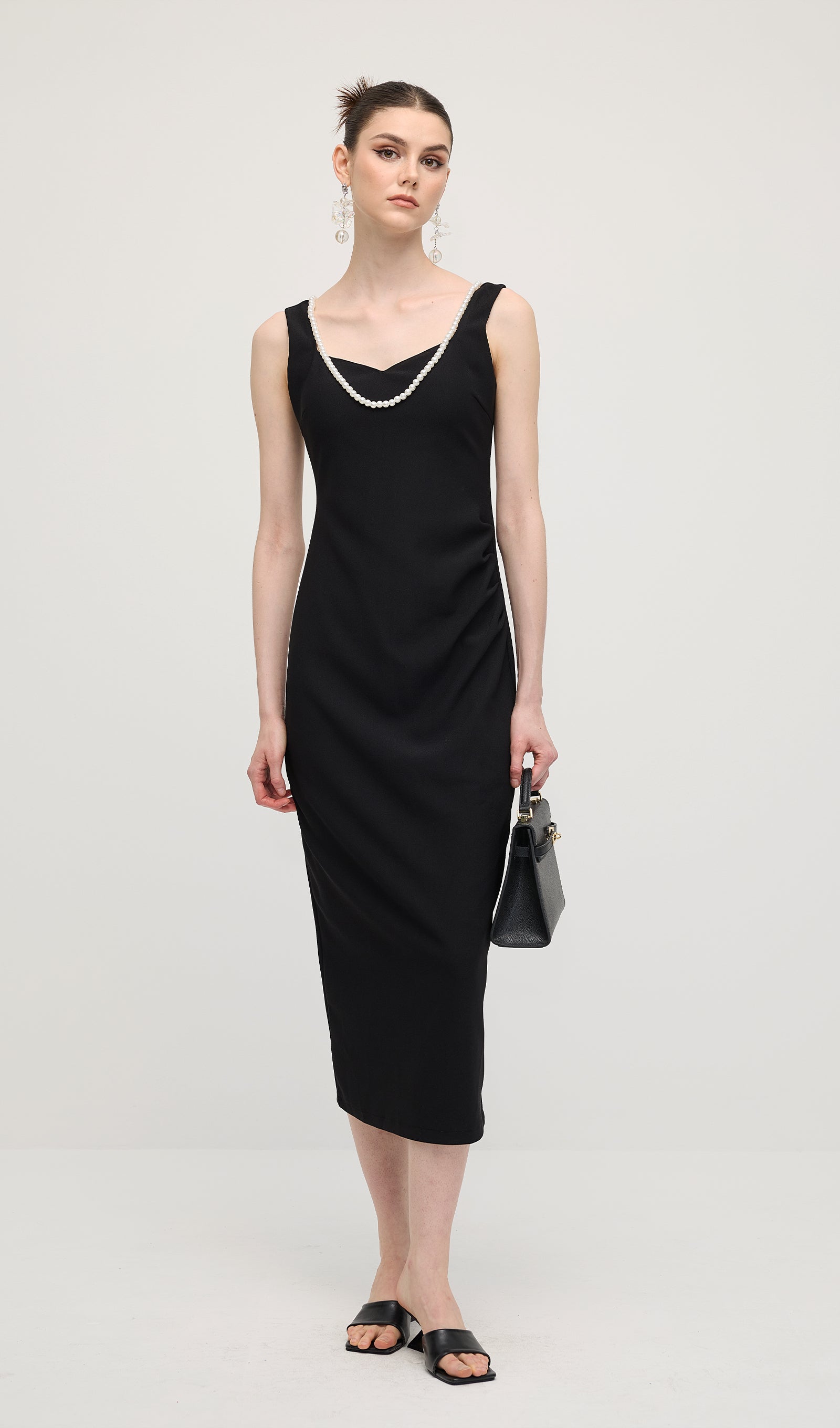 Solid Pearl Accessories Midi Dress