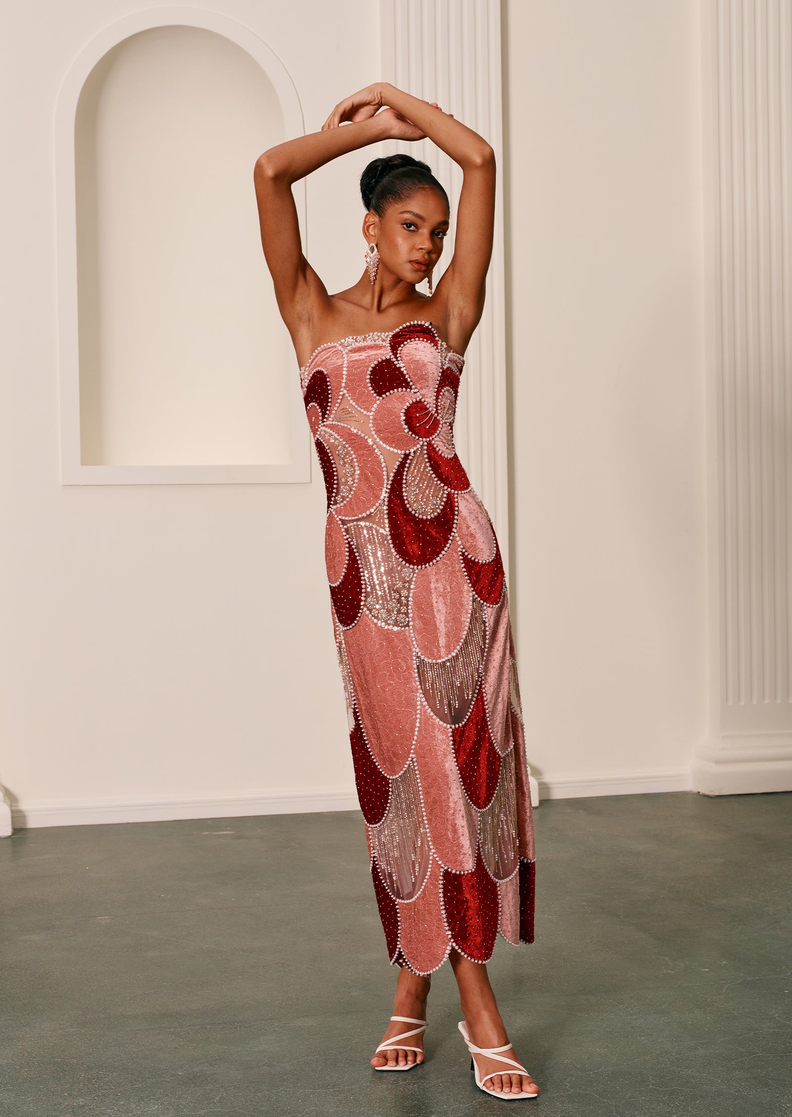 Off Shoulder Embroidered Velvet Gown