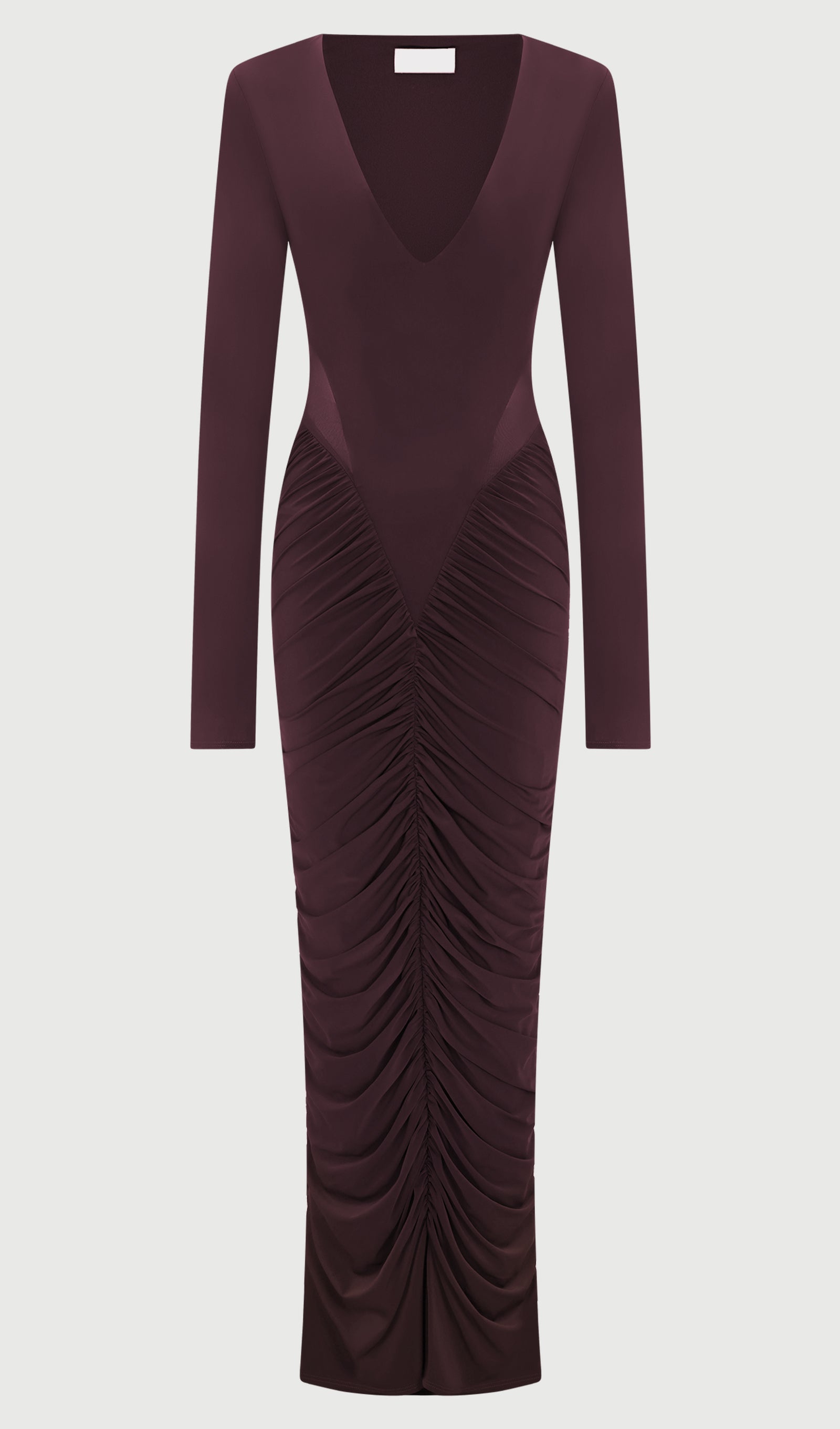 Slinky Long Sleeve Maxi Dress In Burgundy