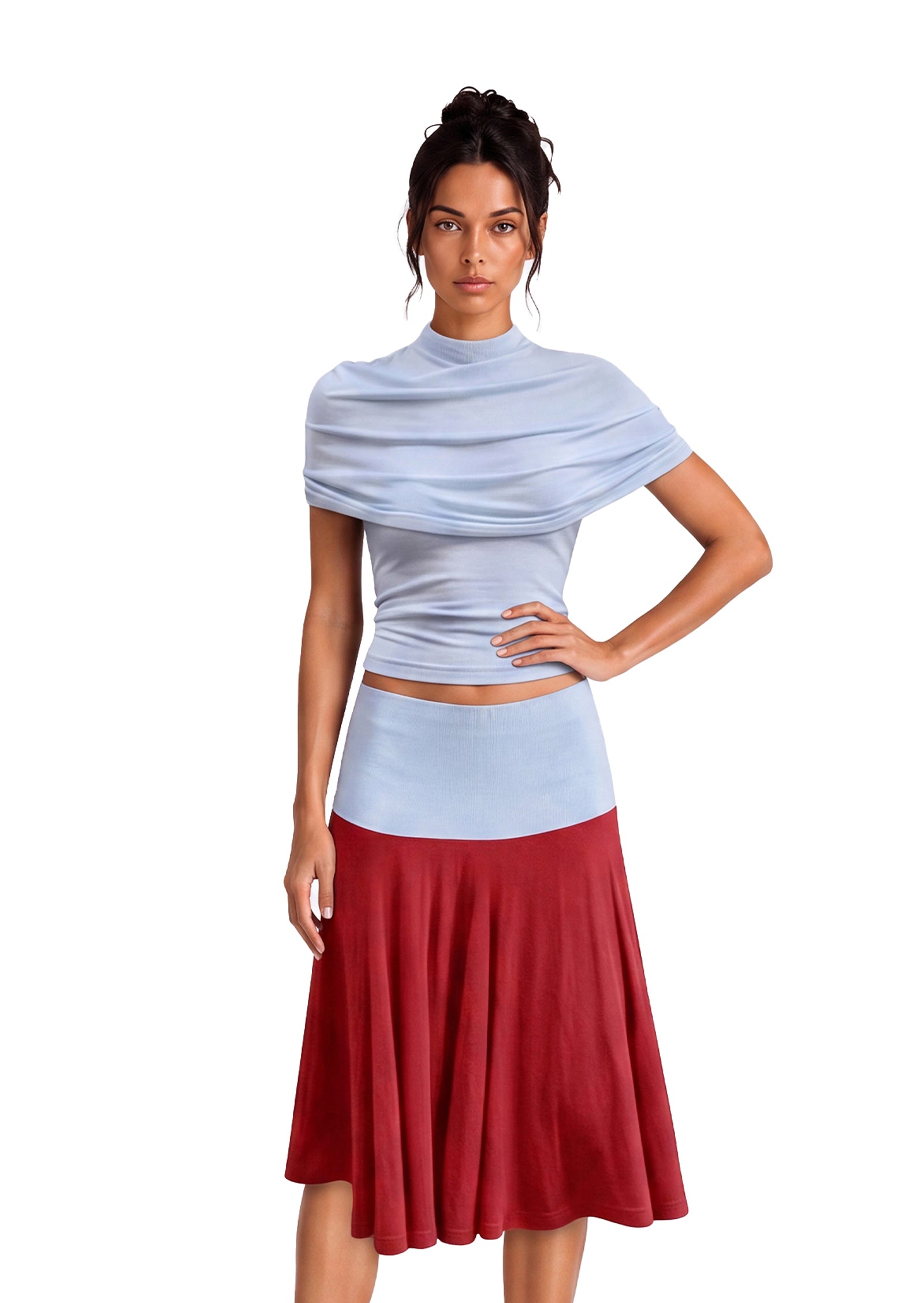 Midikleid in A-Linie mit Blumenmuster und Laternenärmeln
