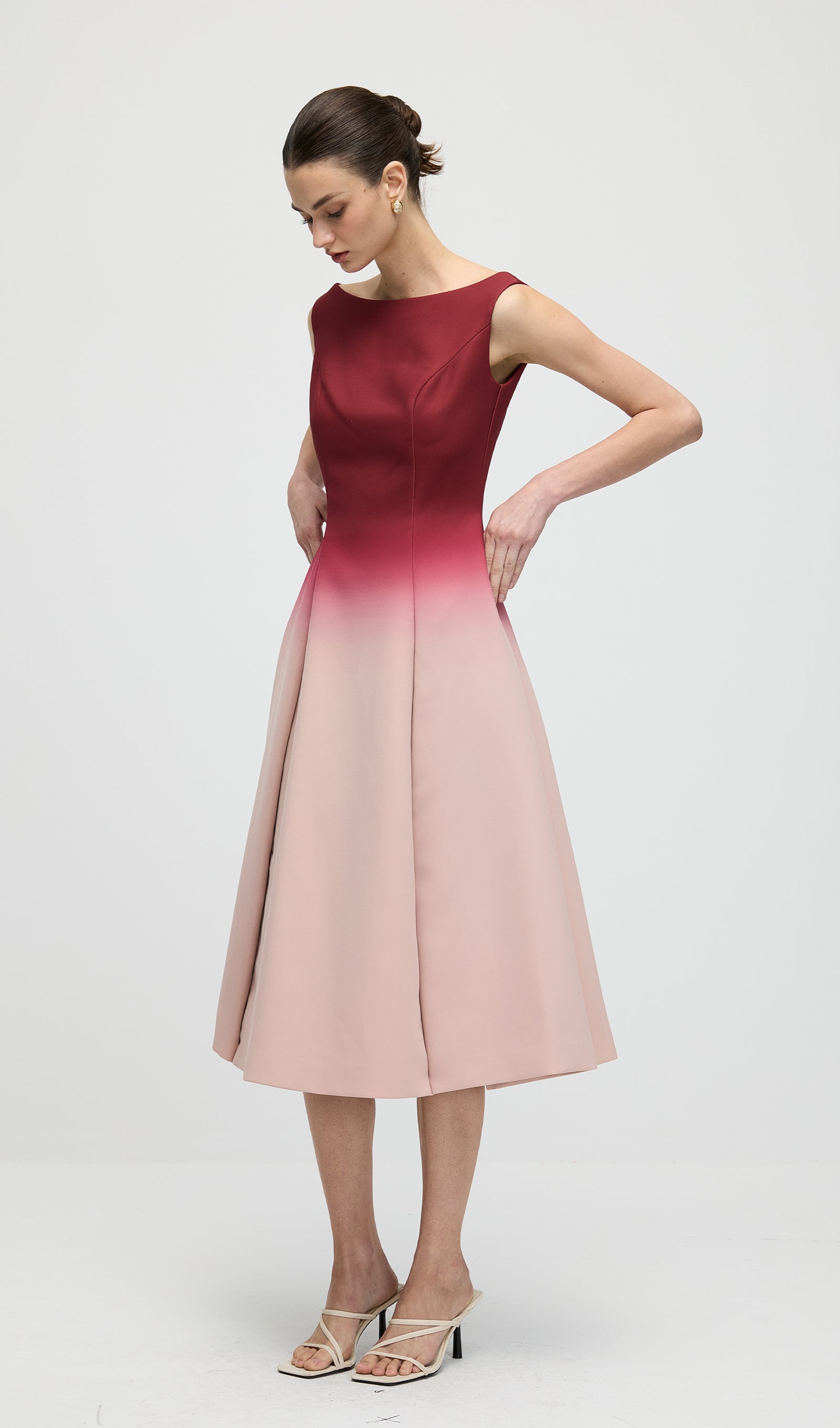 A Line Ombre Wine Midi Dress
